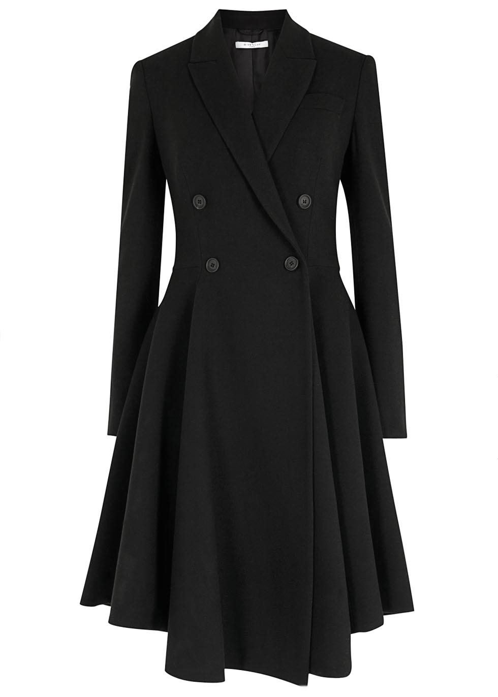 Givenchy Black Double-breasted Flared Wool Coat in Black - Lyst