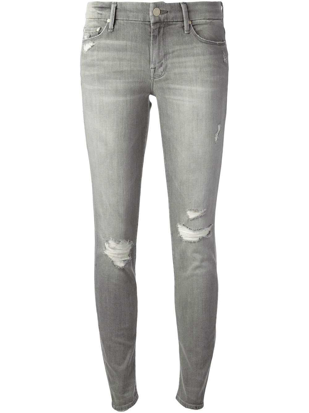 Mother Distressed Skinny Jeans in Gray | Lyst