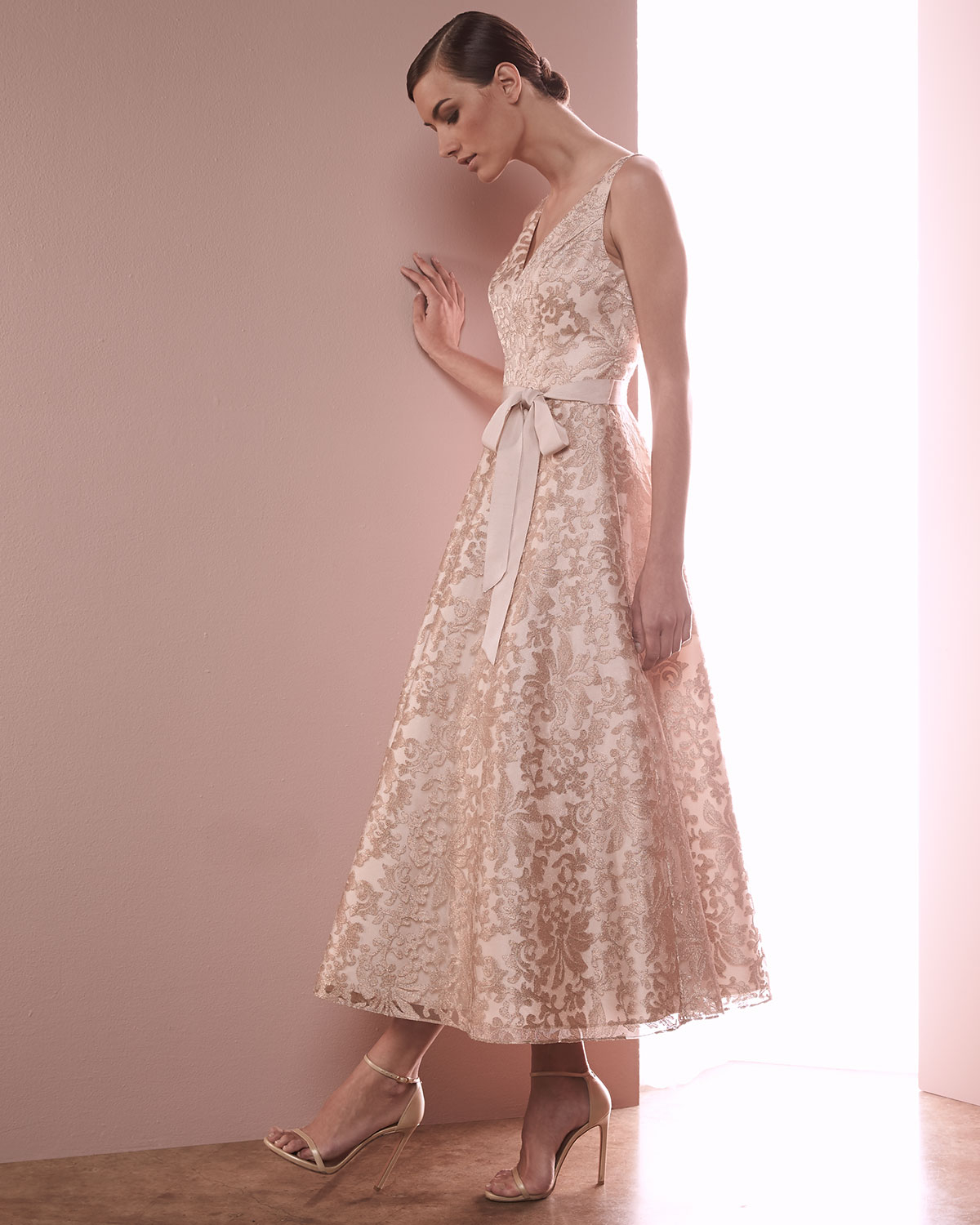 Metallic Tea Length Dress