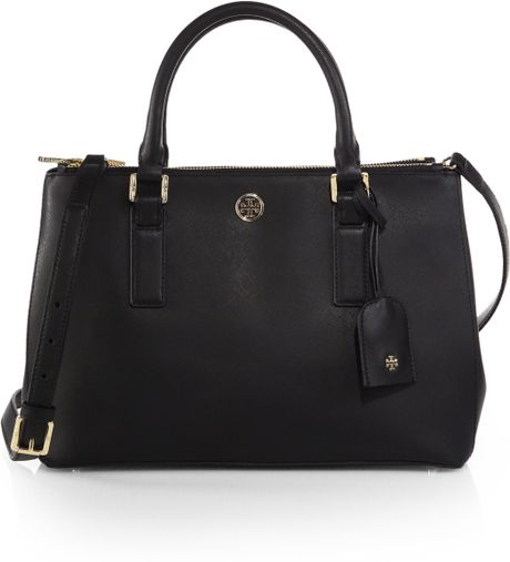 Tory Burch Robinson Small Double Zip Tote in Black | Lyst