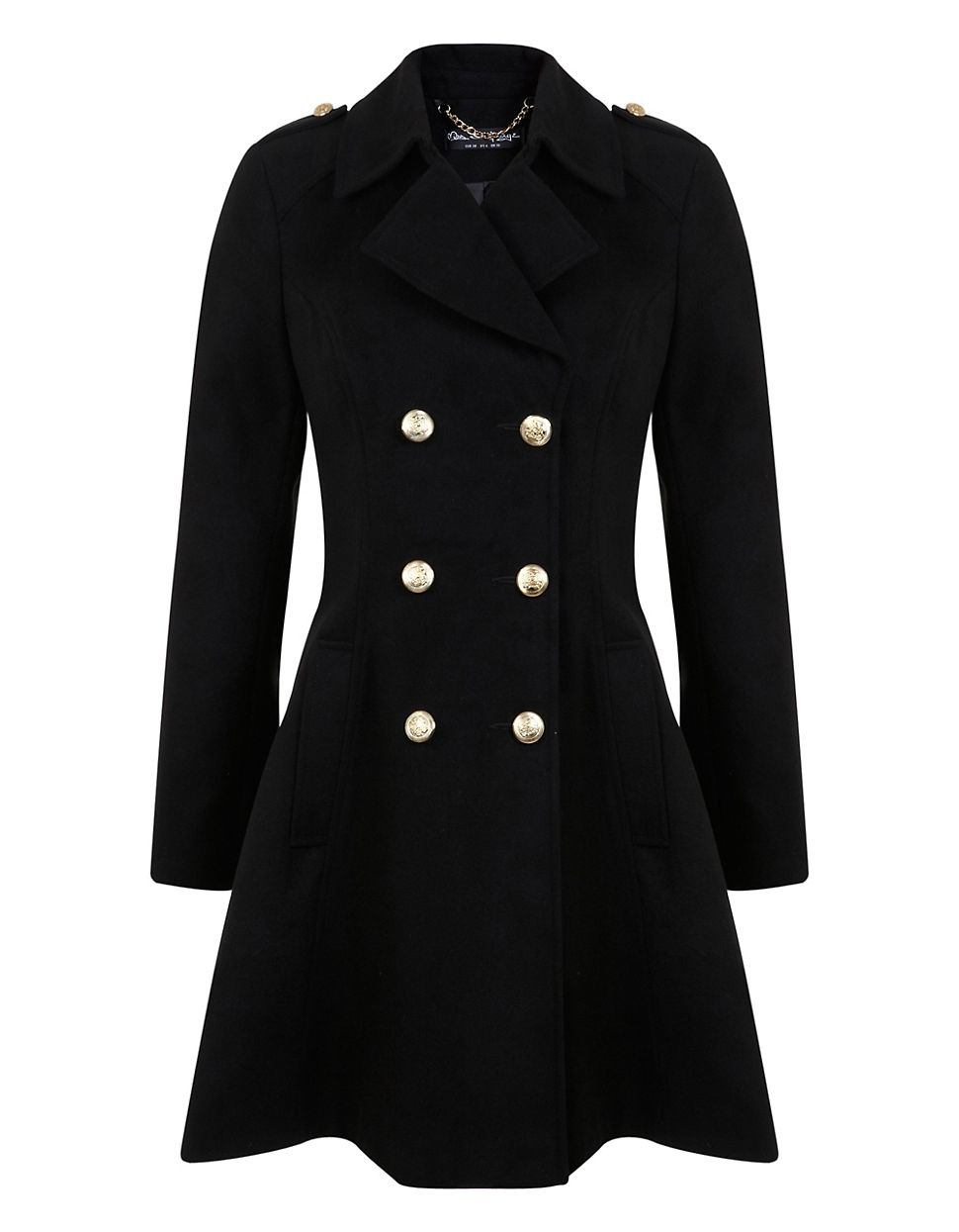 Miss selfridge Fit-and-flare Double-breasted Coat in Black | Lyst
