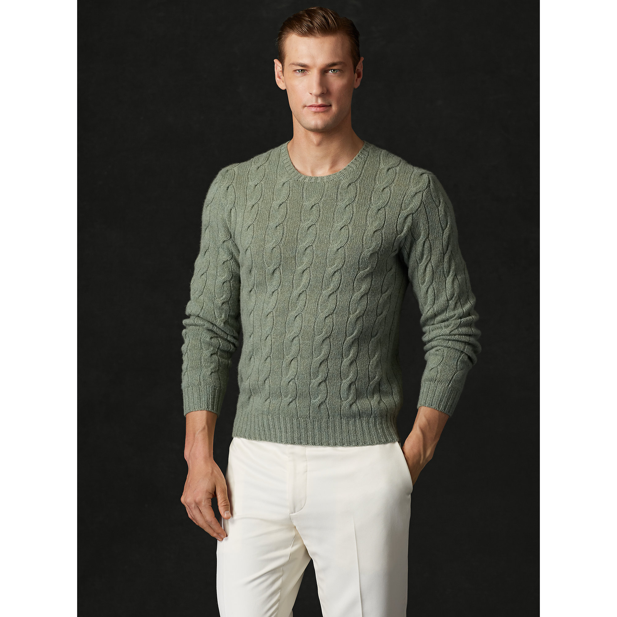 Lyst - Ralph Lauren Purple Label Cable-Knit Cashmere Sweater in Green ...