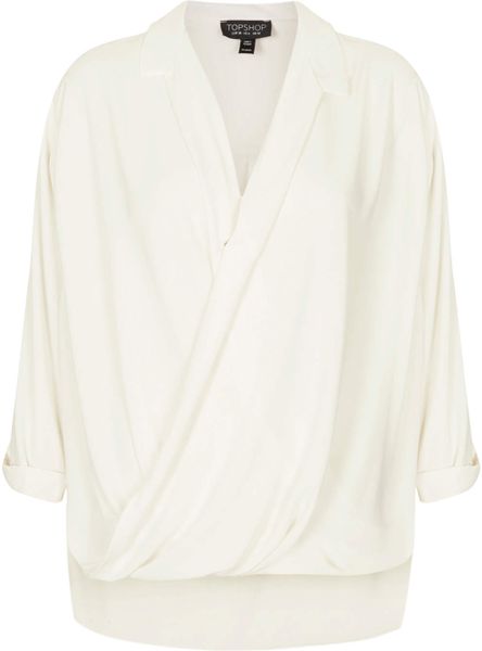 Topshop Formal Drape Front Blouse in White (CREAM) | Lyst