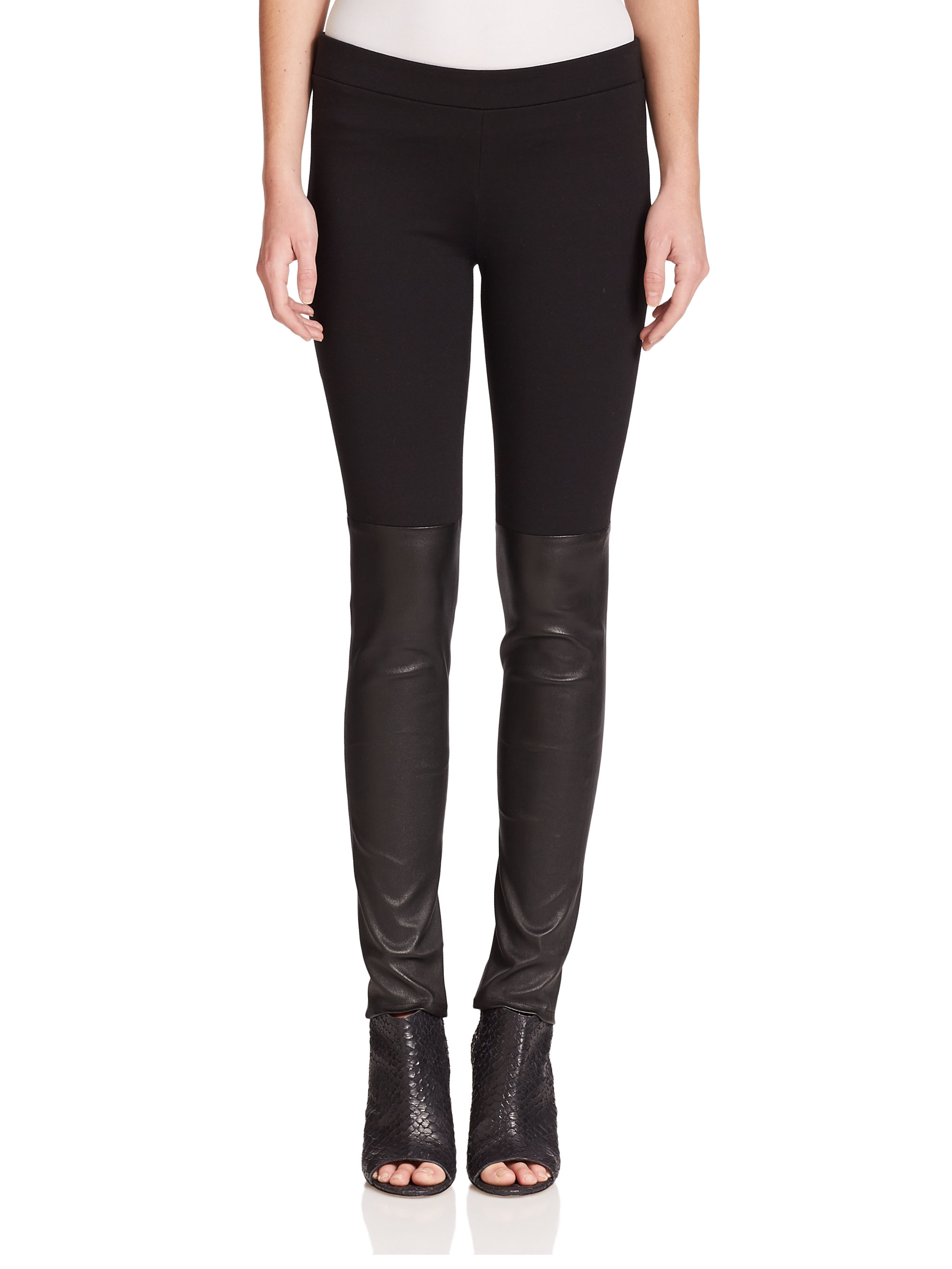 Vince Mixed Media Halfleather Leggings in Black Lyst