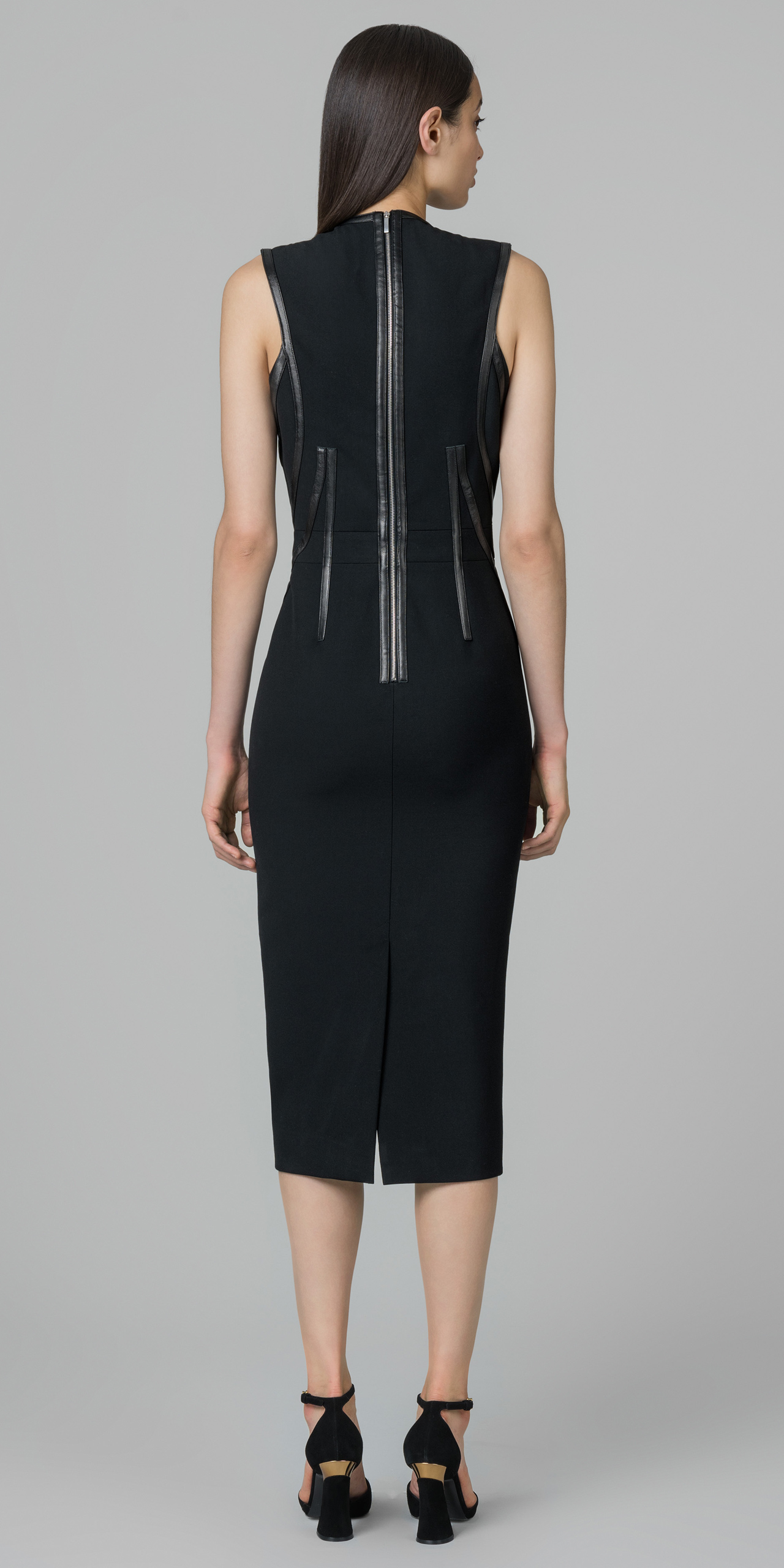Lyst Kimora Lee Simmons Leather Banded Vneck Dress in Black