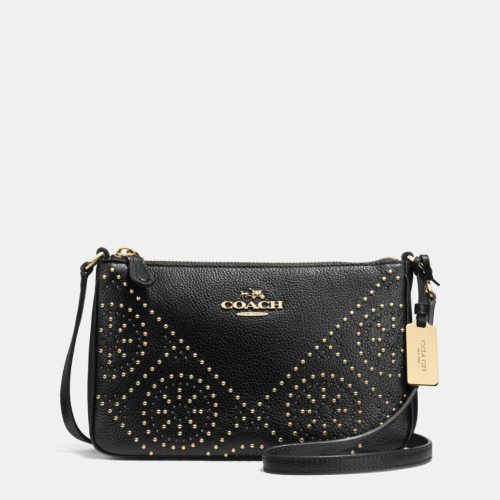Lyst Coach Mini Studs Zip Top Crossbody In Pebble Leather in Black