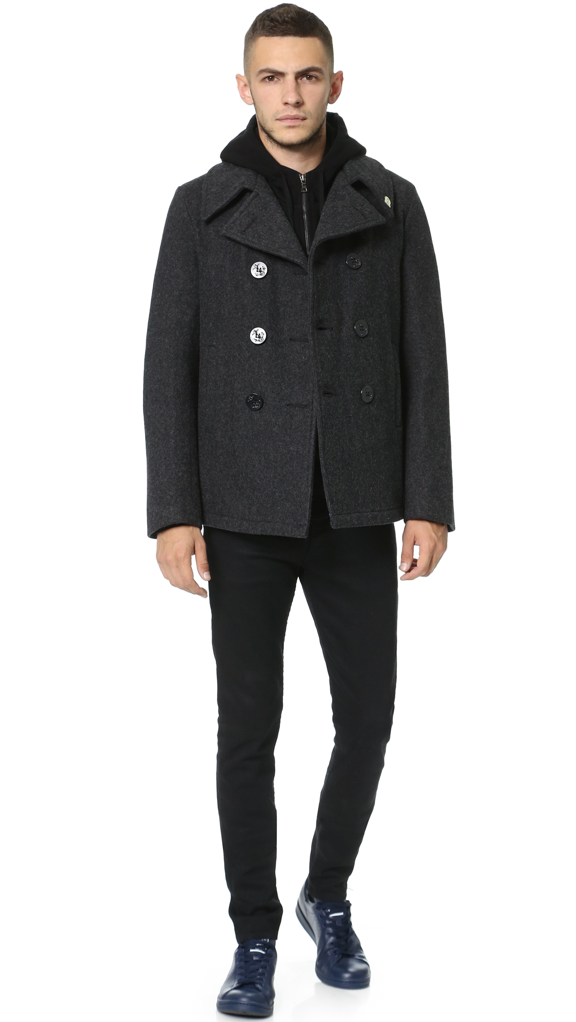 Gerald Stewart Wool Quilted Lined Peacoat In Gray For Men Lyst