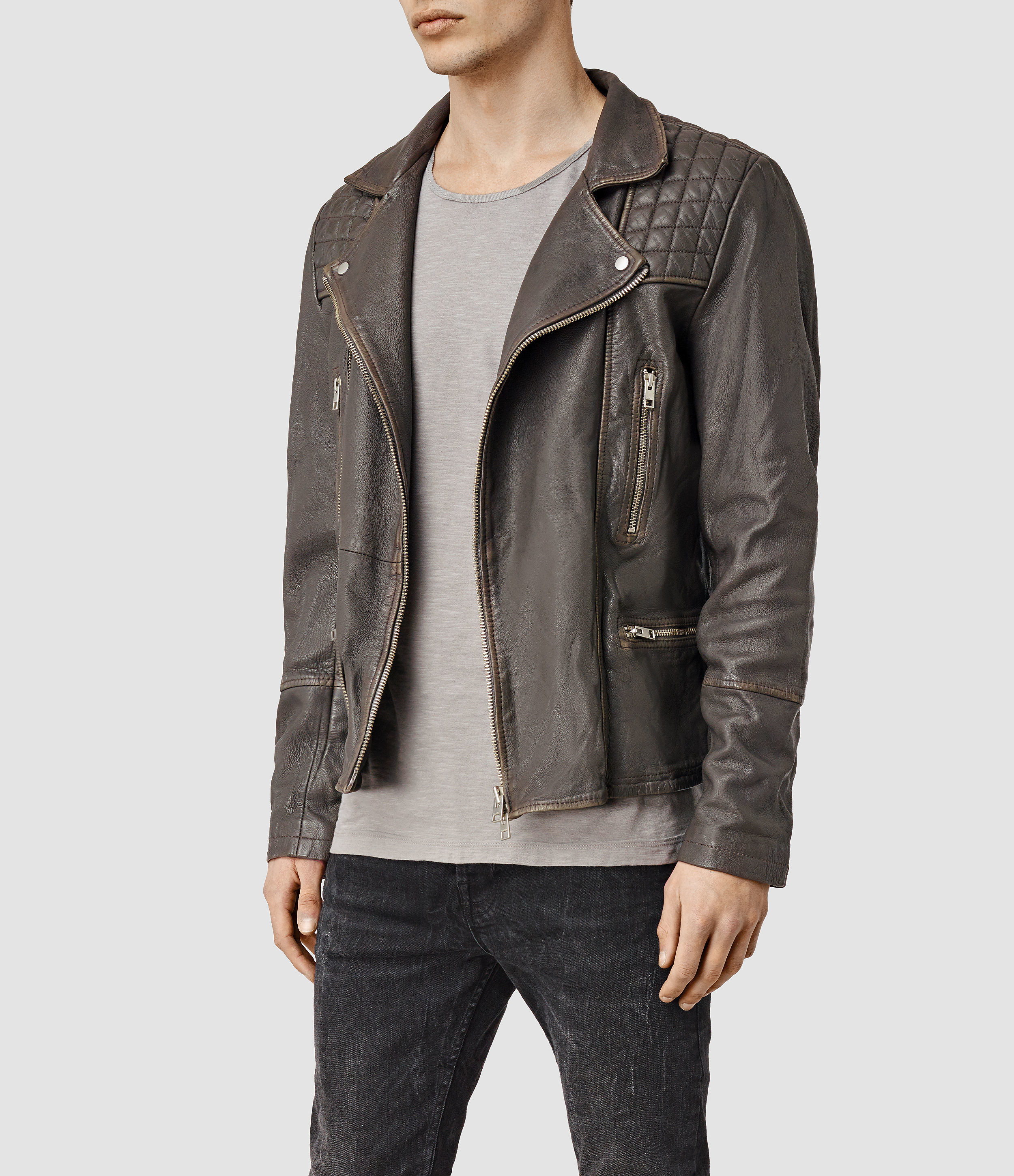 Lyst Allsaints Cargo Leather Biker Jacket For Men Gallery