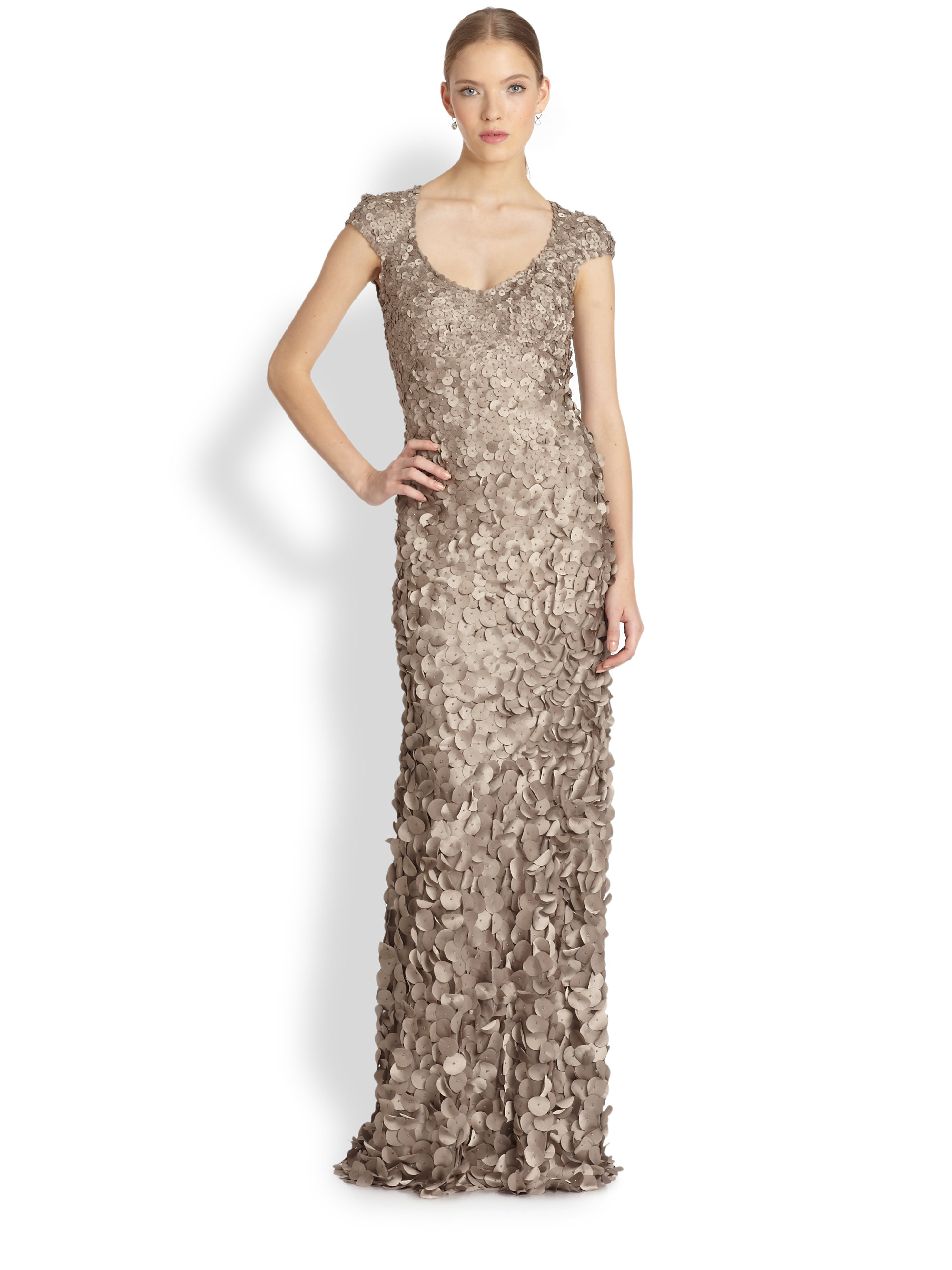 Lyst Theia Petal Cap Sleeve Gown In Gray Gallery