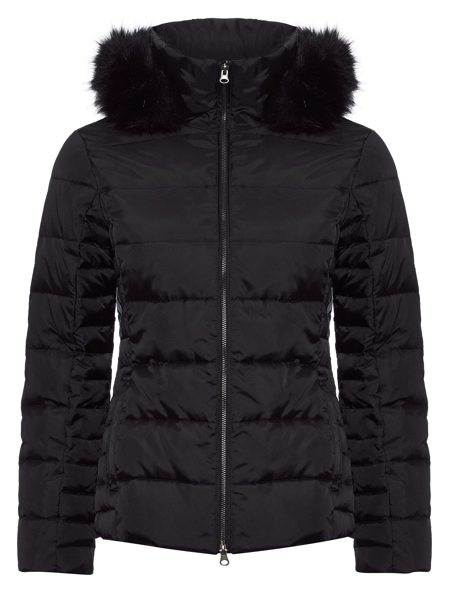 Jaeger Fur Trim Short Puffer Coat in Black Lyst