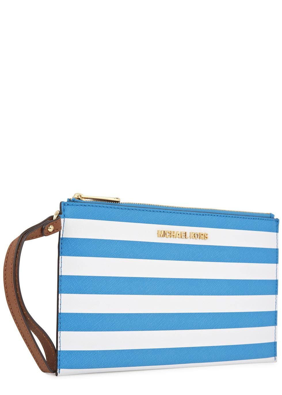 Michael Kors Jet Set Blue And White Striped Clutch in Blue (Blue And ...