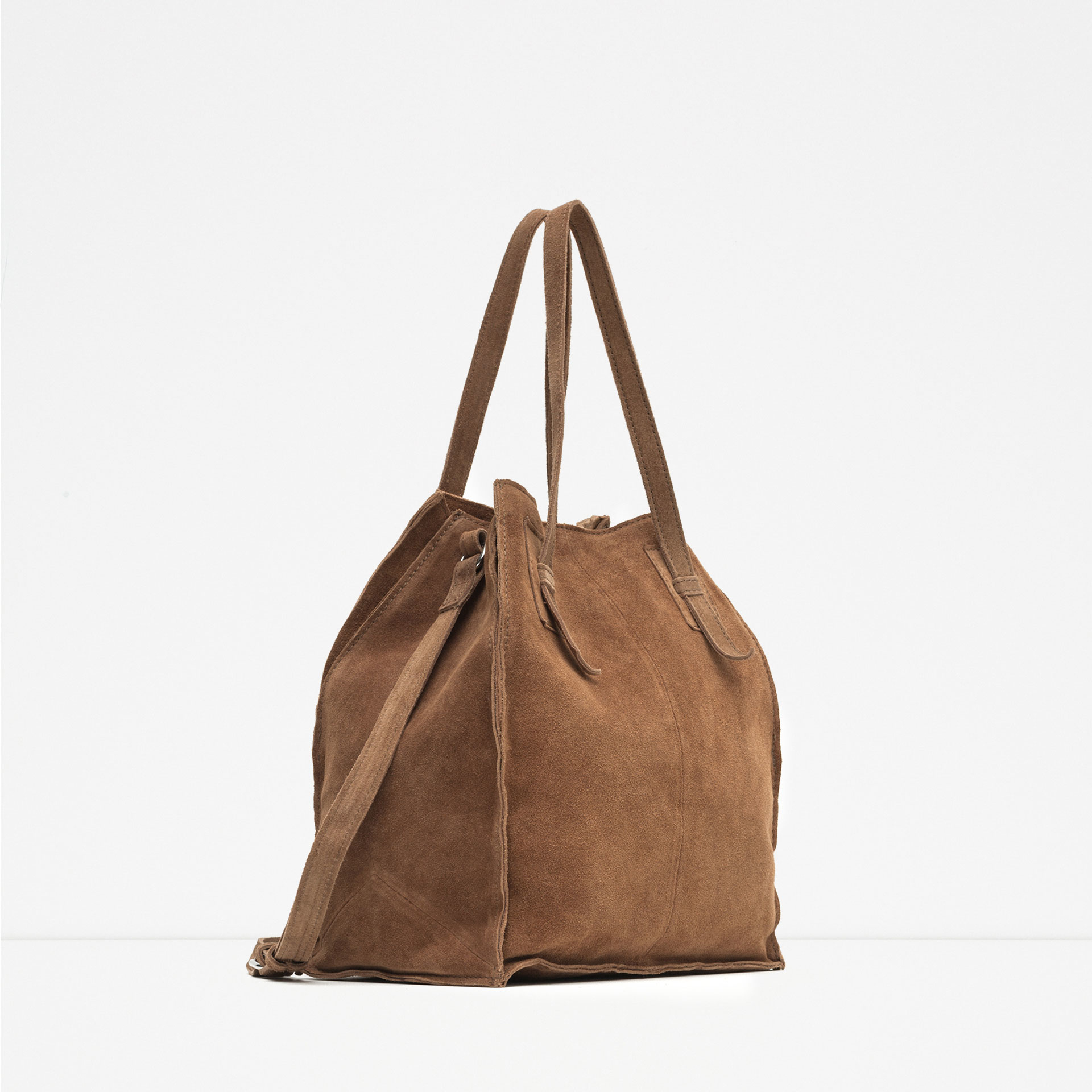 Zara Suede Tote Bag in Brown (Leather) | Lyst