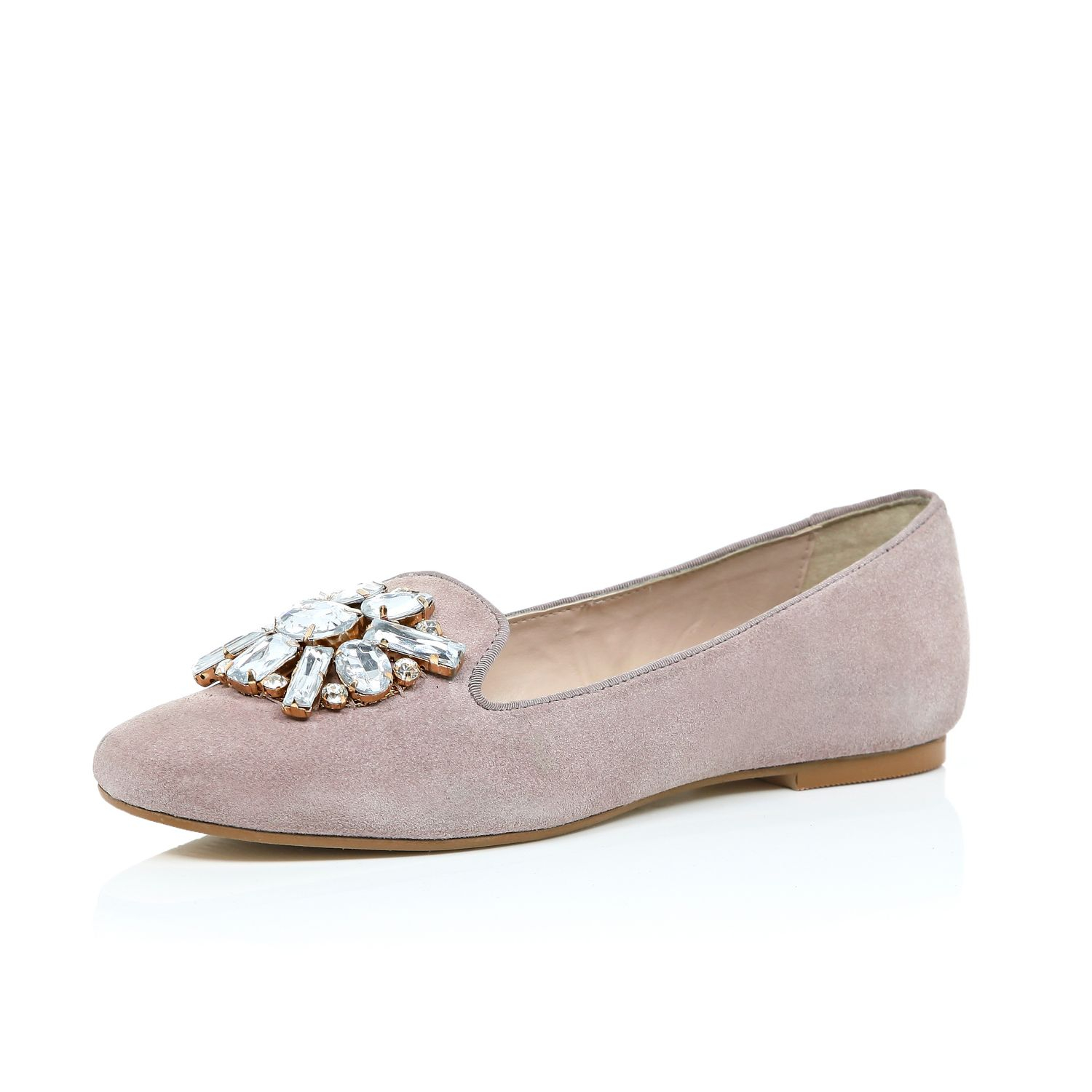 River island Pink Suede Embellished Ballerina Flats in Beige (Cream) | Lyst