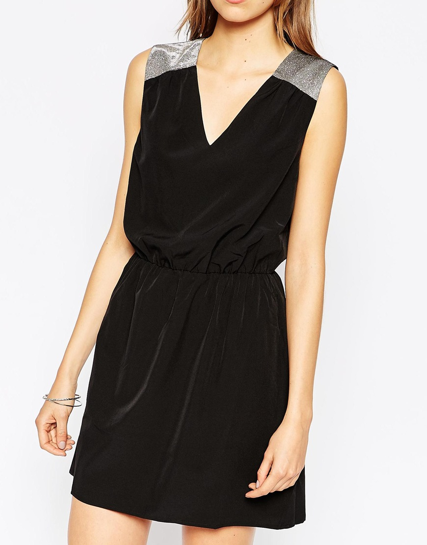Vila V Neck Sleeveless Dress in Black Lyst