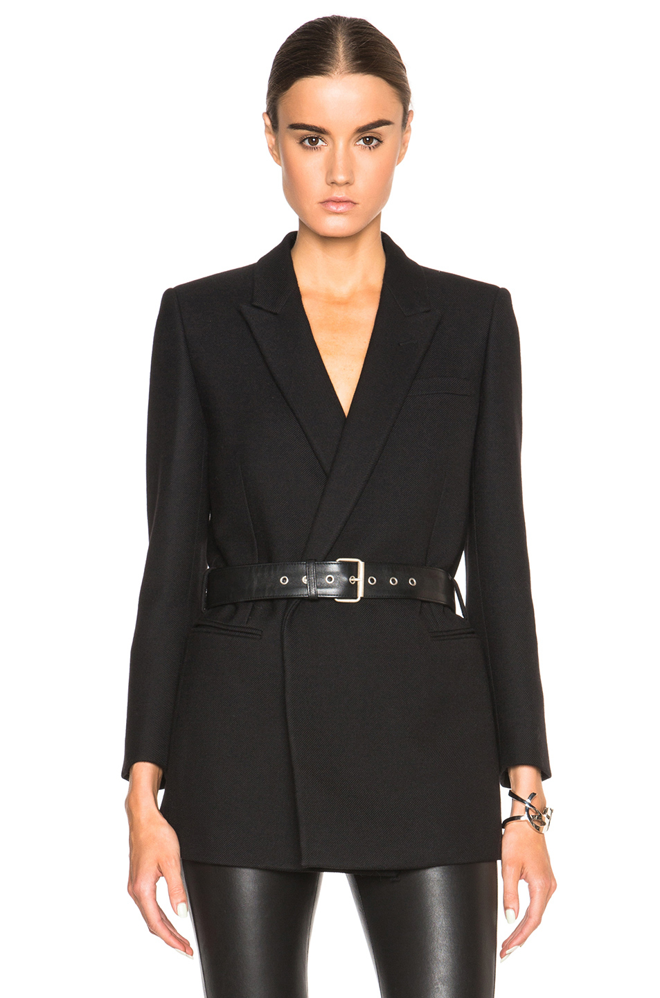 Lyst Saint Laurent Belted Blazer in Black