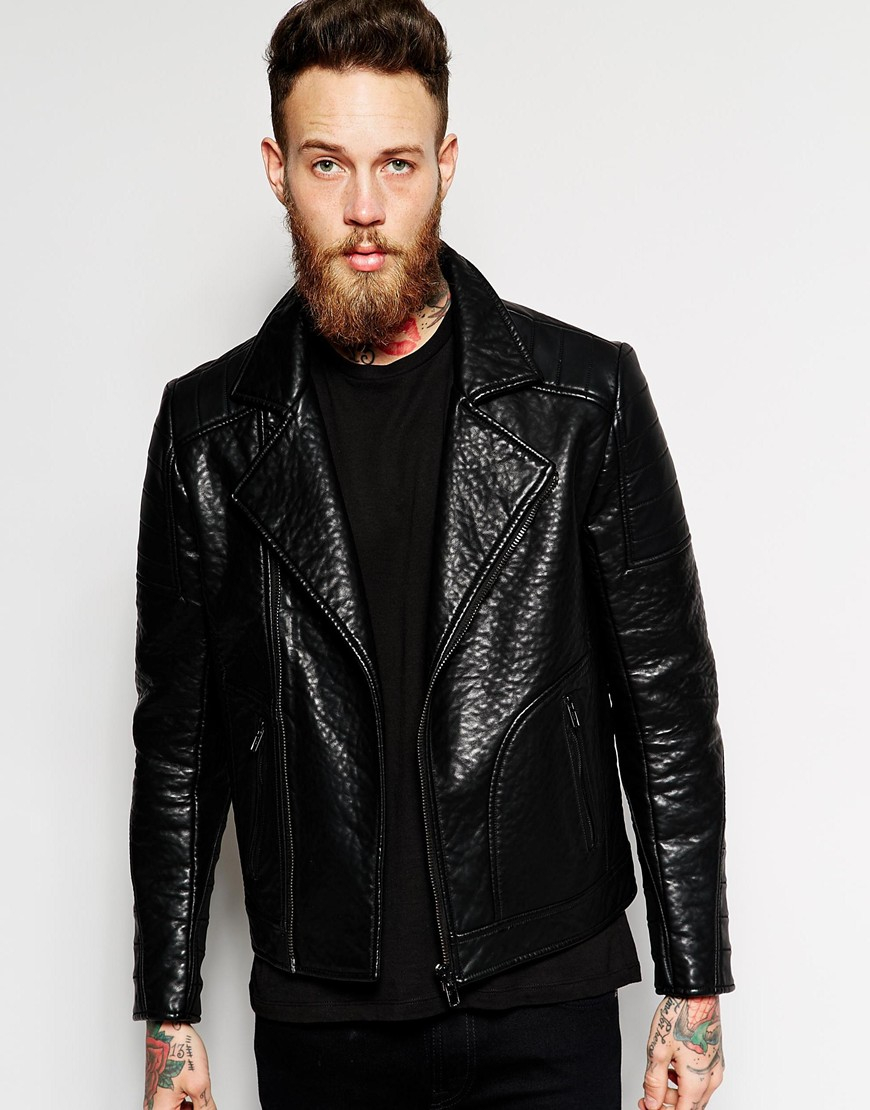 Asos Faux Leather Biker Jacket In Black For Men Lyst