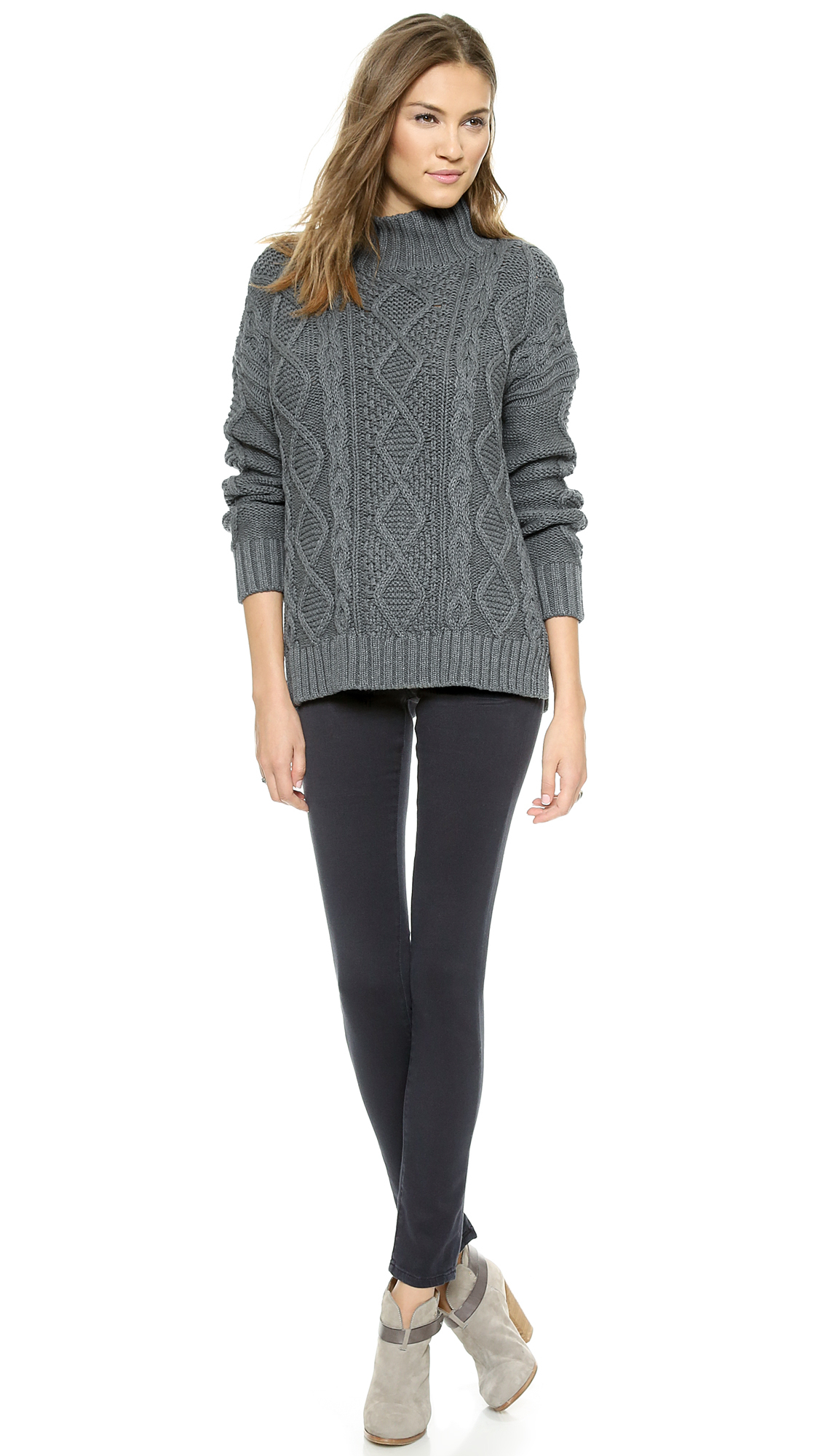 525 america Xo Cable Knit Sweater - Dark Heather Grey in Gray | Lyst