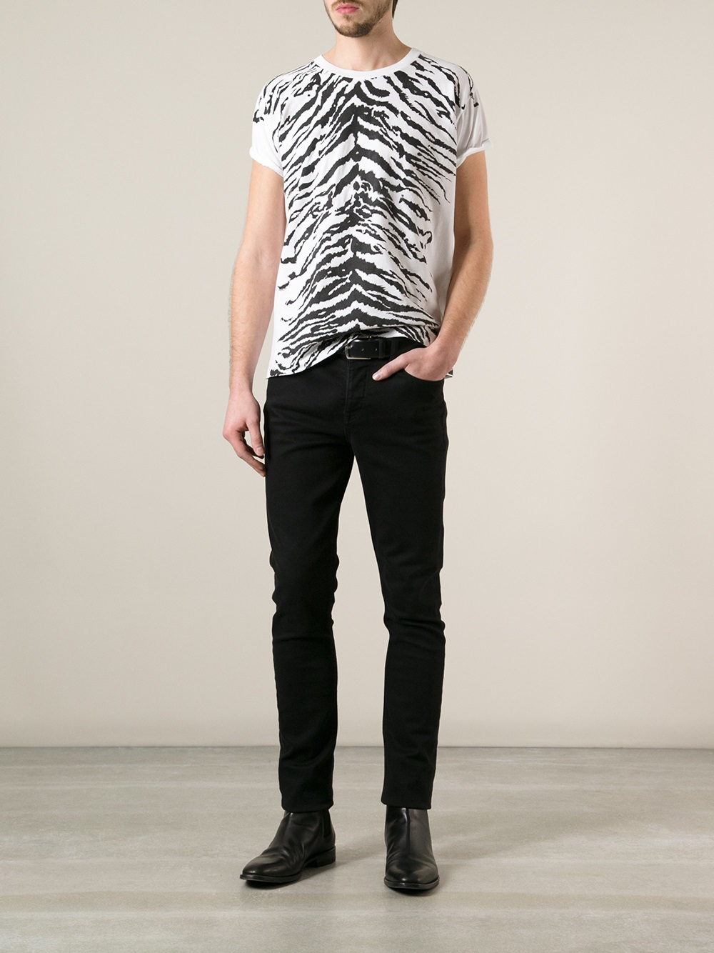 Lyst Saint Laurent Zebra Print TShirt in White for Men