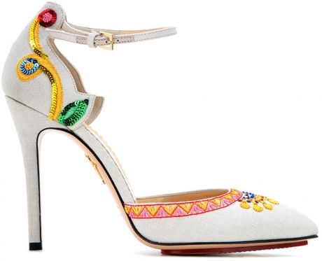 Charlotte Olympia Celebration Celia Embroidered Pumps in White | Lyst