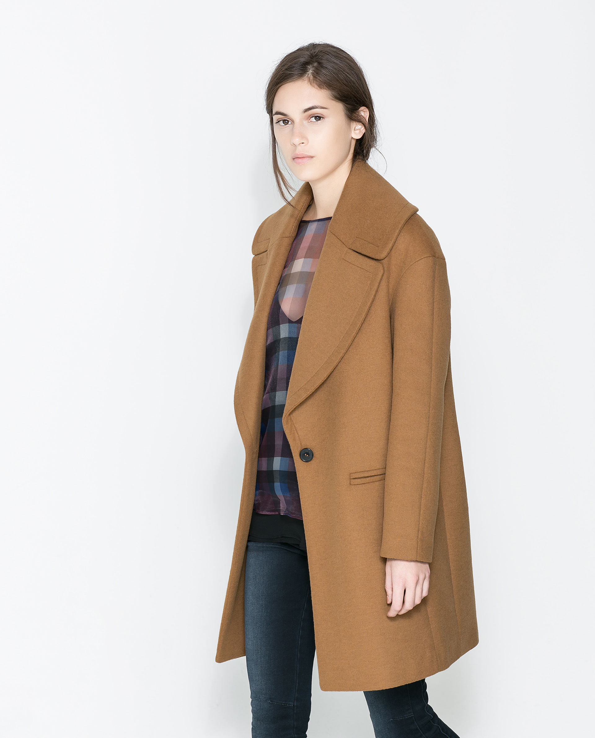 Zara Coat with Large Lapel in Natural Lyst