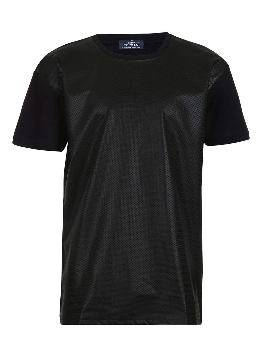 Topman Black Perforated Leather Look Front Tshirt in Black for Men | Lyst