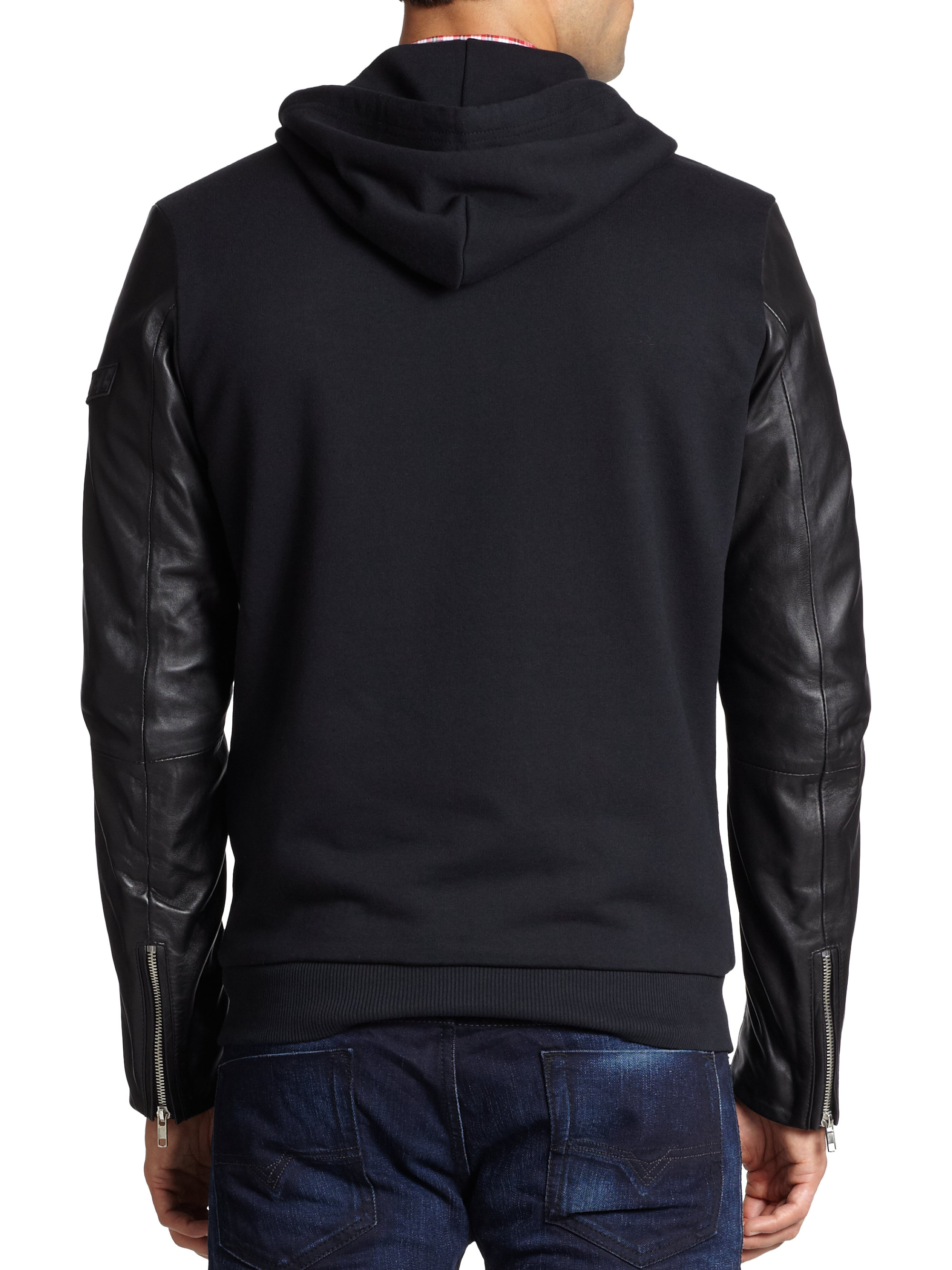 Lyst - Diesel Cotton Leather Zip-up Hoodie in Black for Men