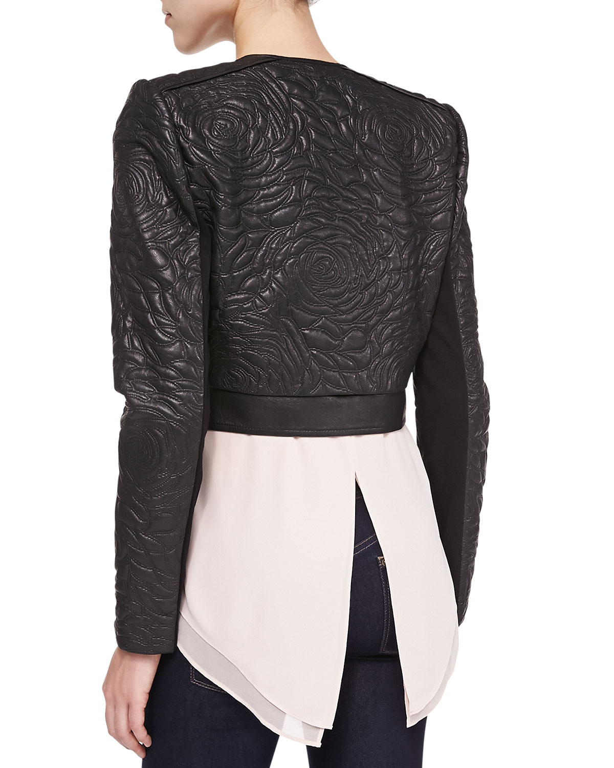 Lyst Bcbgmaxazria Duke Fl Embroidered Faux Leather Jacket Gallery