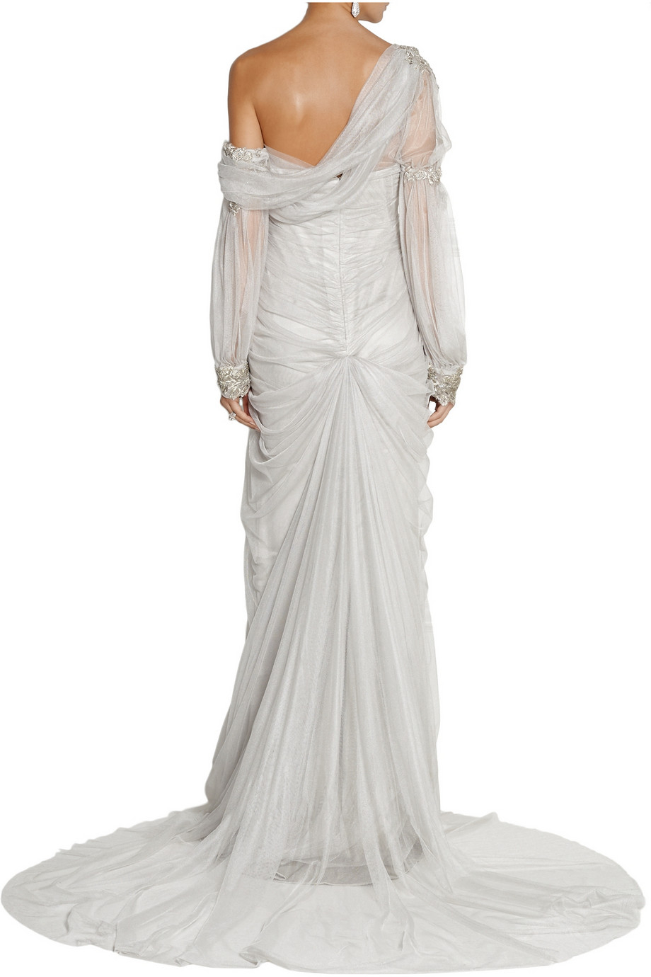 marchesa off shoulder fully embellished tulle gown