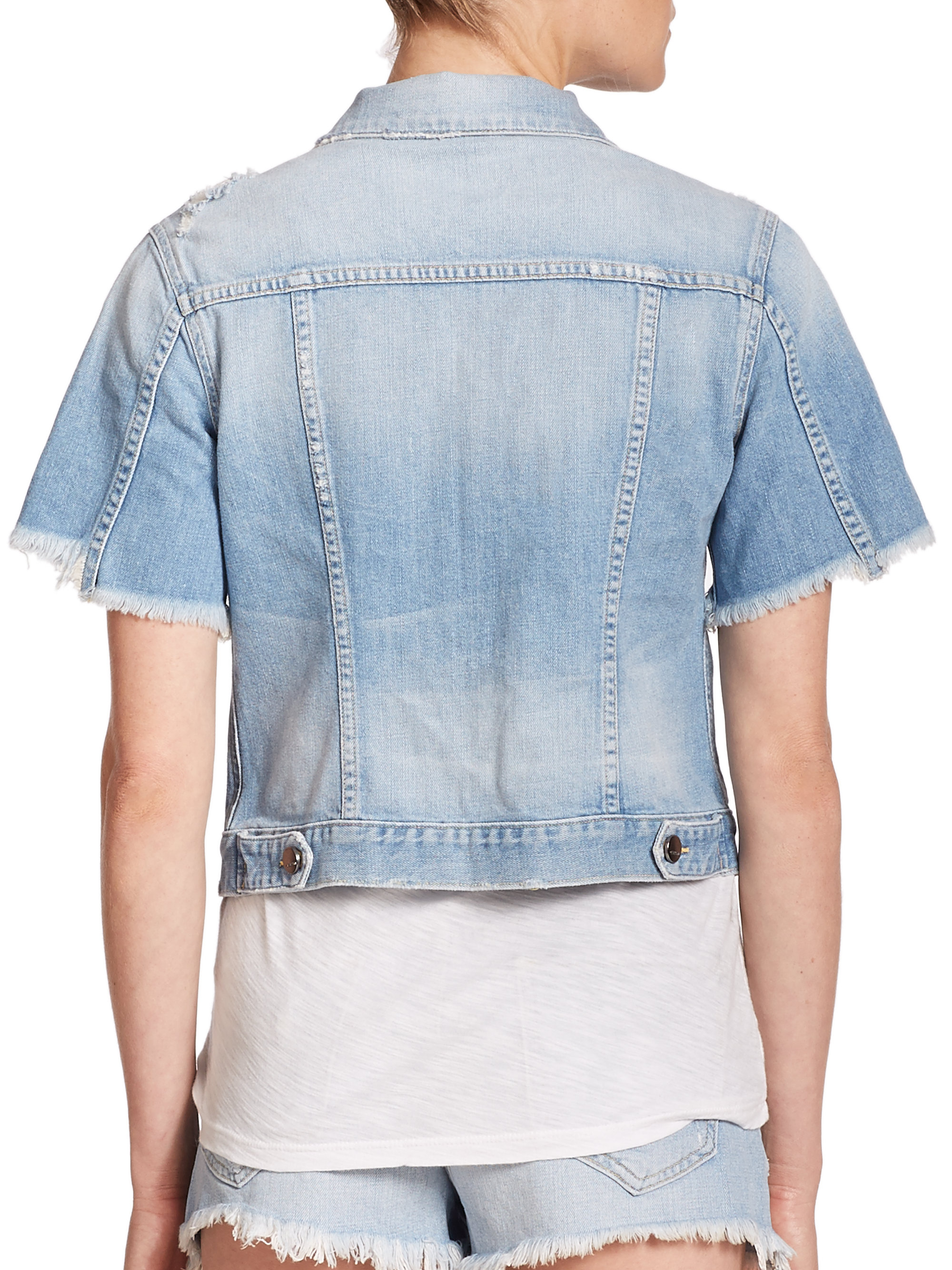 denim Blondie Distressed Shortsleeve Denim Jacket in Blue Lyst