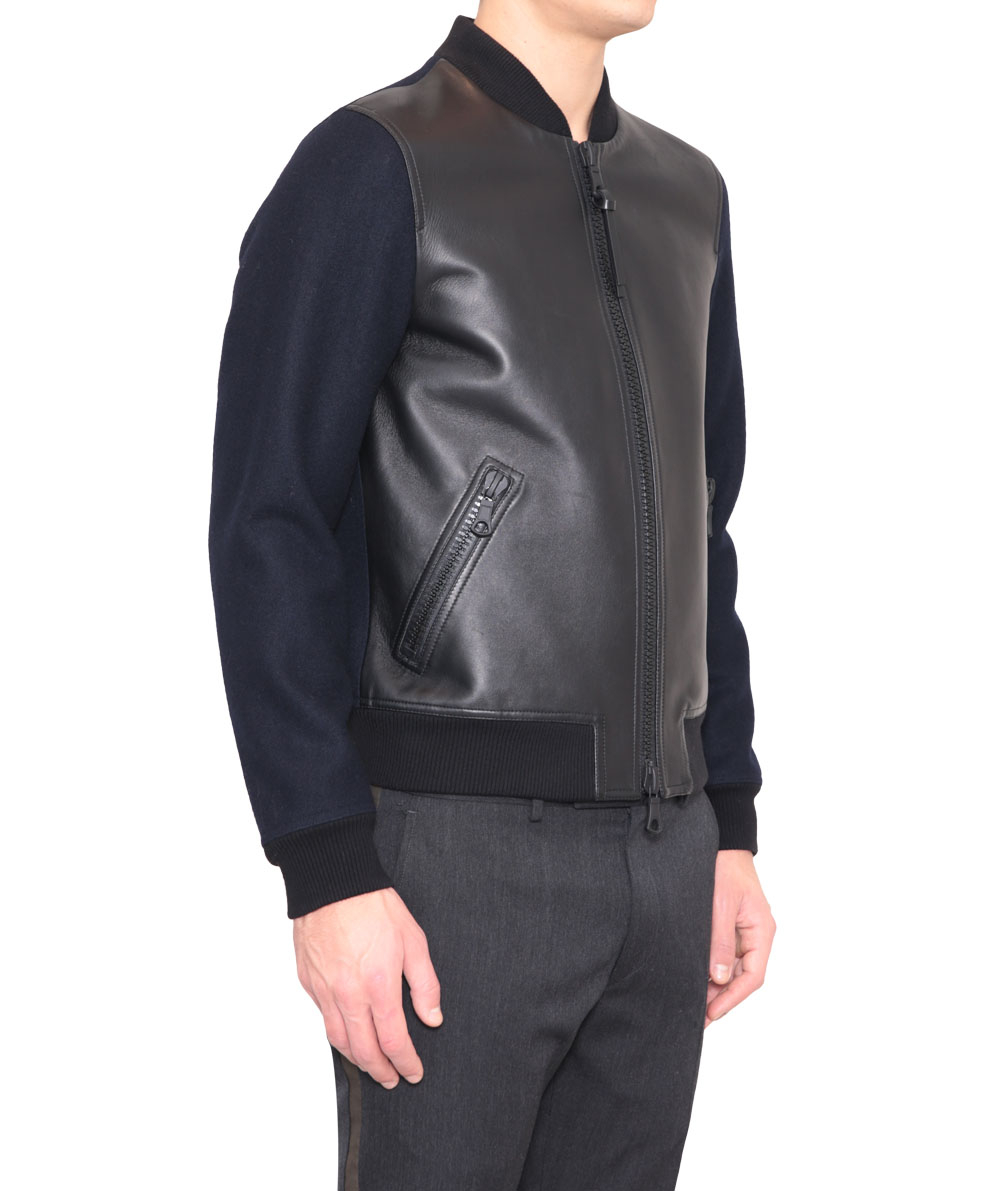 Valentino | Blue Wool And Leather Jacket for Men | Lyst