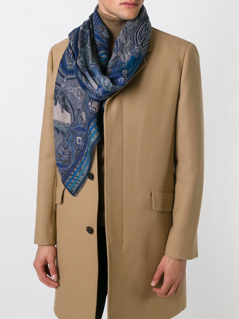 Etro Paisley Scarf in Blue for Men | Lyst