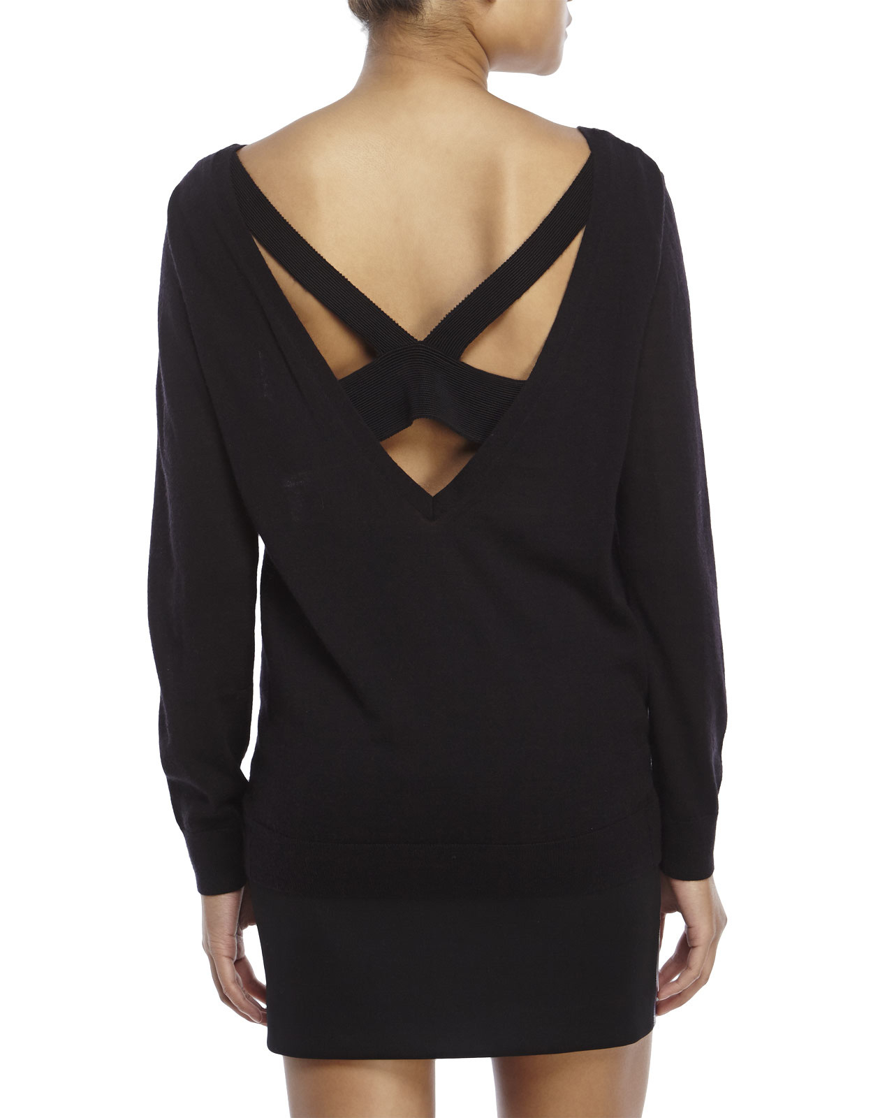 sandro suggestion v back sweater in black lyst sandro suggestion v back sweater in black lyst