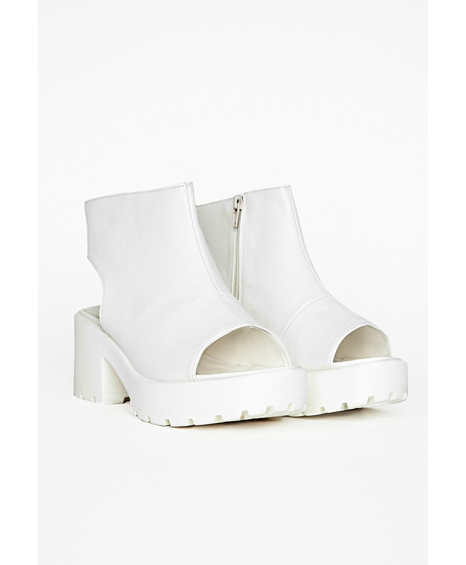 Missguided Ashlie White Peep Toe Chunky Boots in White | Lyst