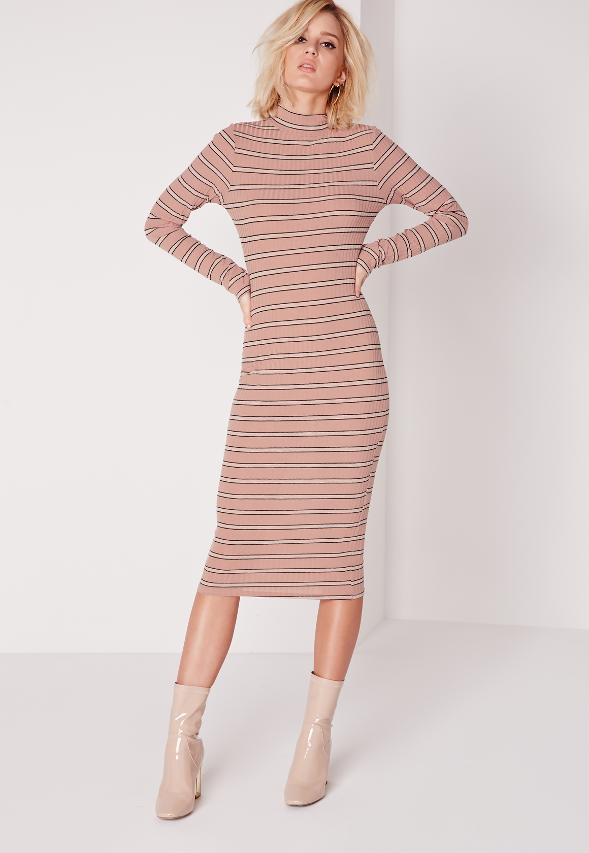 Pink and Black Midi Dress