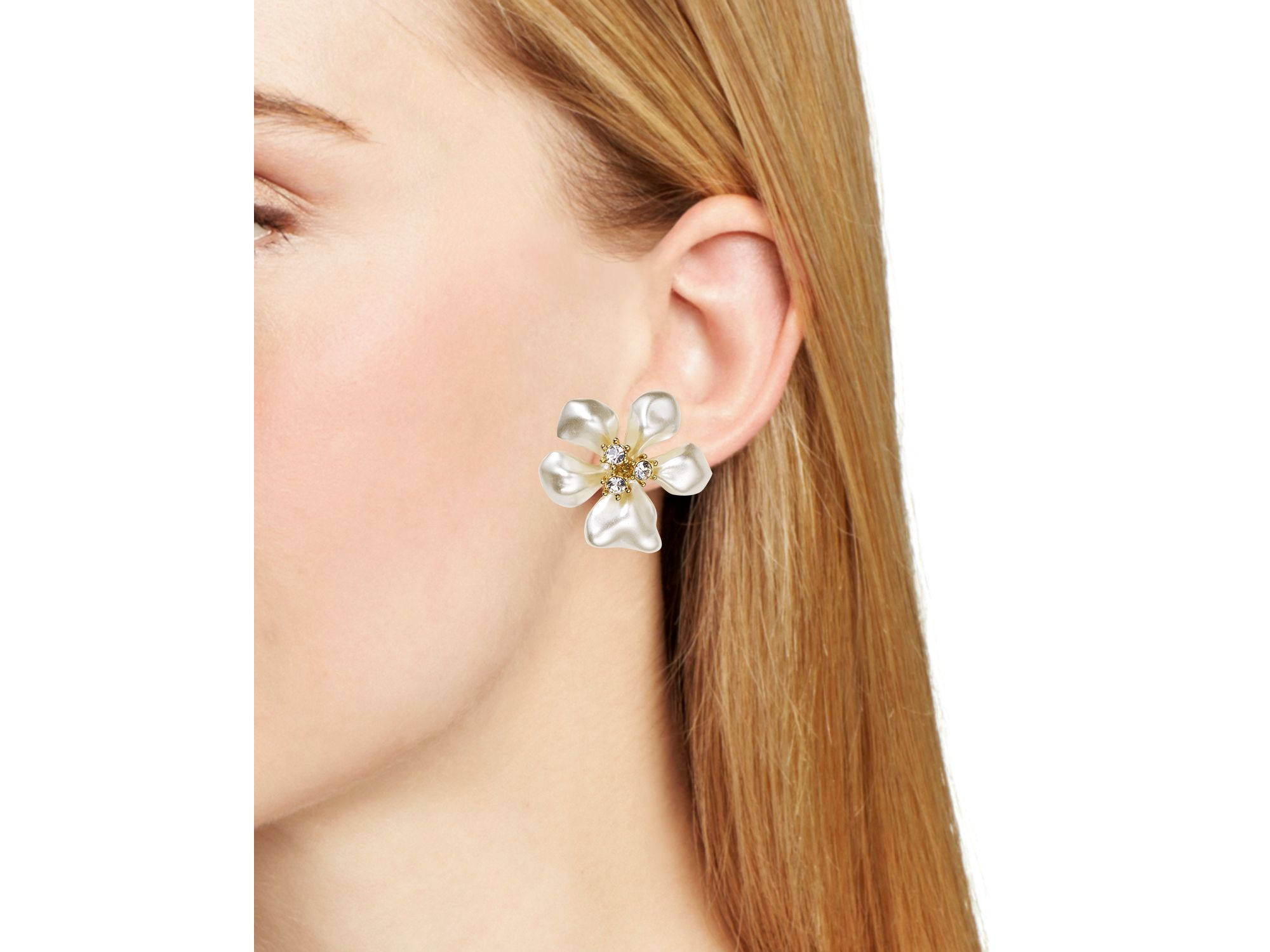 Kenneth Jay Lane Flower Clip On Earrings In White Lyst Kenneth Jay Lane Flower Clip On Earrings In White Lyst