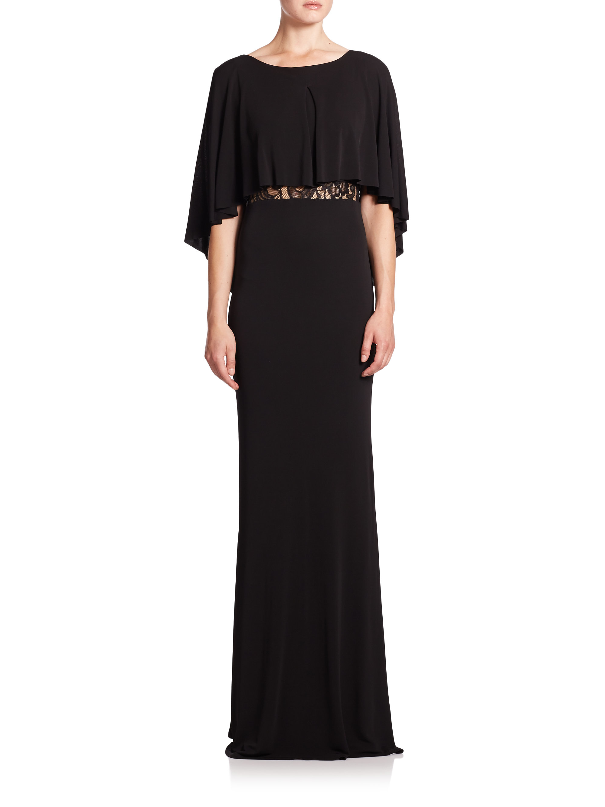 Lyst Abs By Allen Schwartz Vintage Lace Insert Cape Gown In Black Gallery