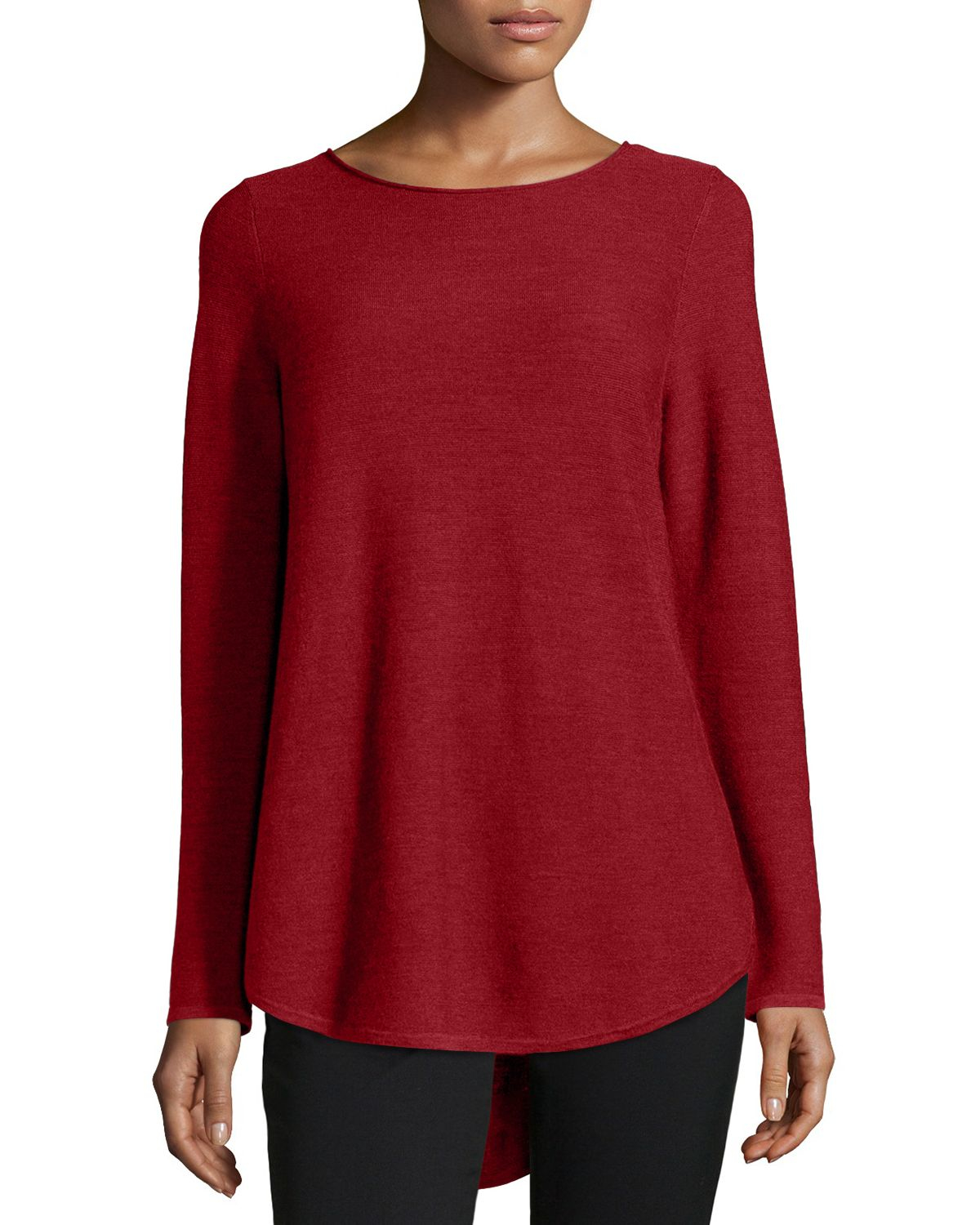 Lyst - Eileen Fisher Long-sleeve Merino Wool Tunic in Red