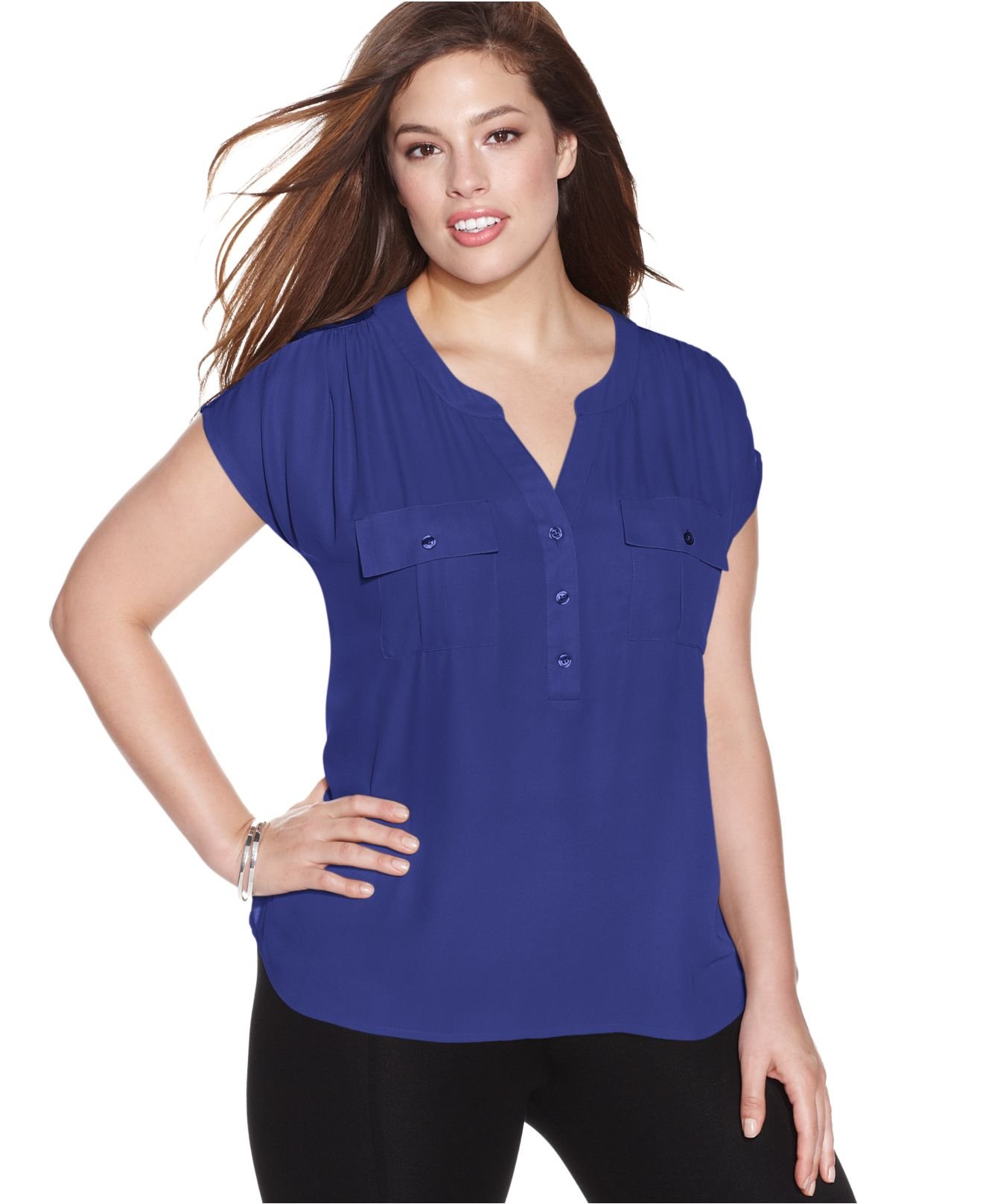 Inc International Concepts Purple Plus Size Short Sleeve Blouse Product 1 17272188 0 936075309 Normal 