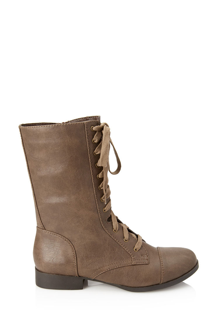 Lyst - Forever 21 Faux Leather Lace-up Boots in Gray