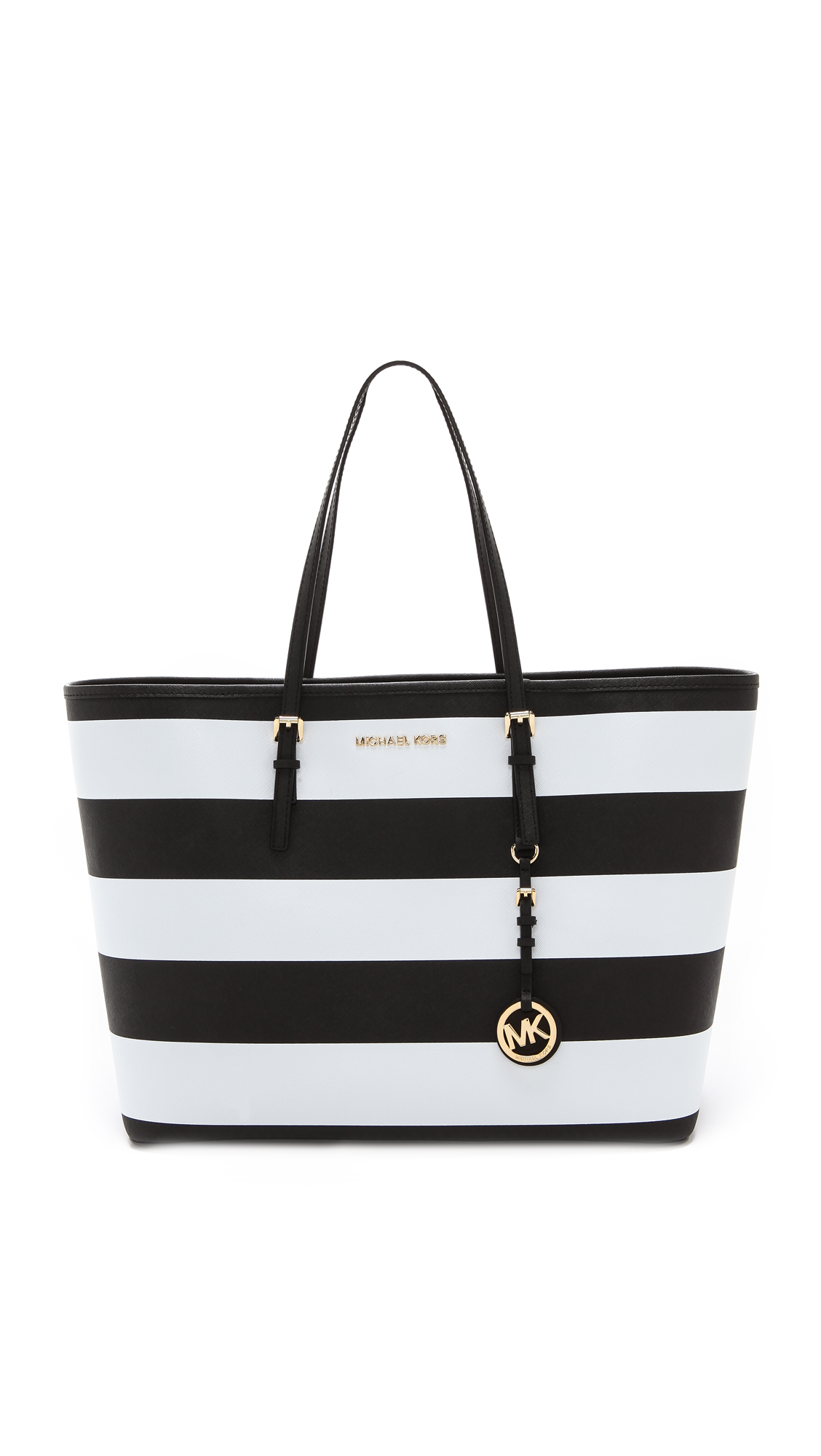 jet set travel medium logo stripe tote bag