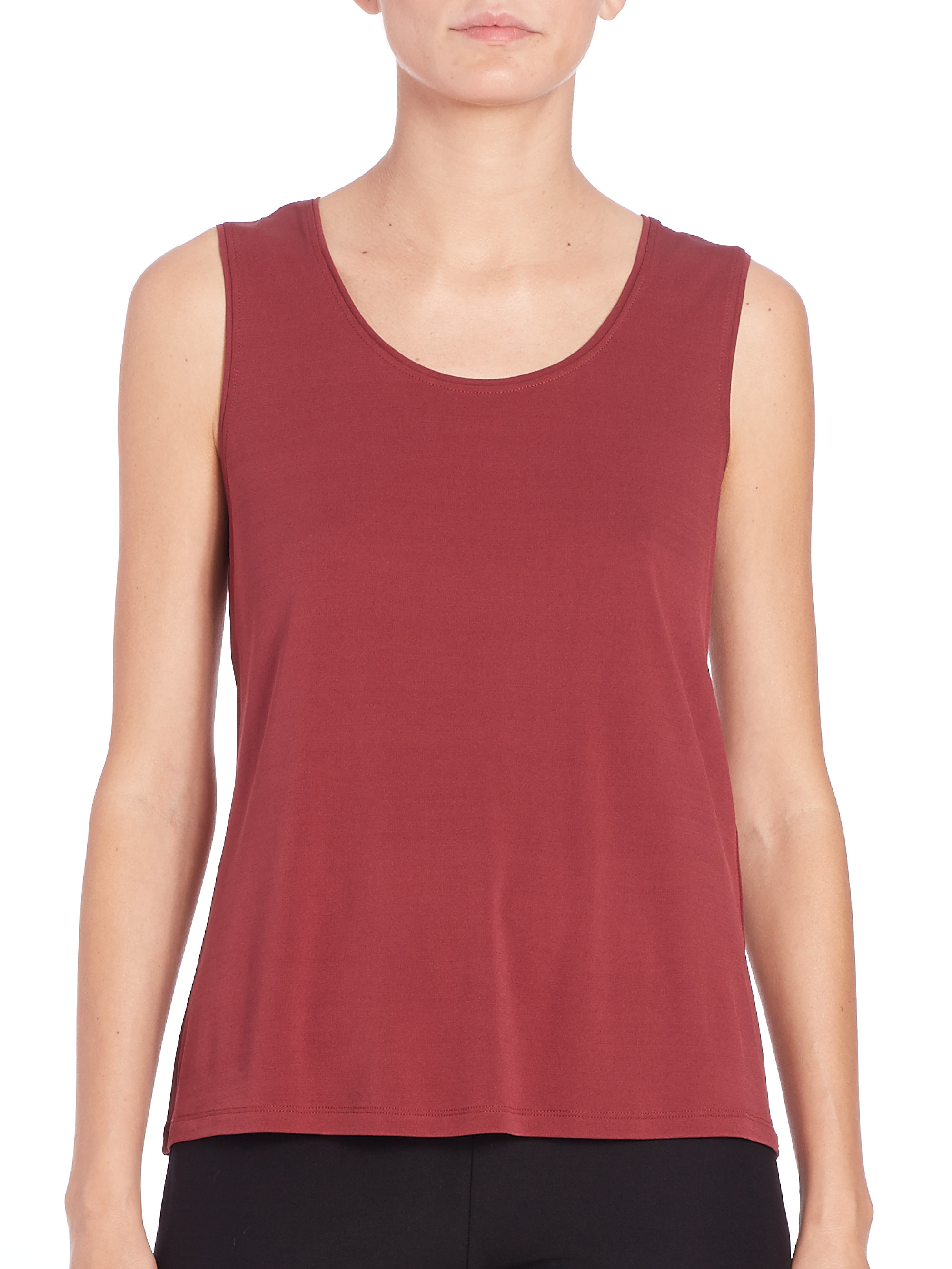 Lyst - Eileen Fisher Silk Jersey Tank Top in Red