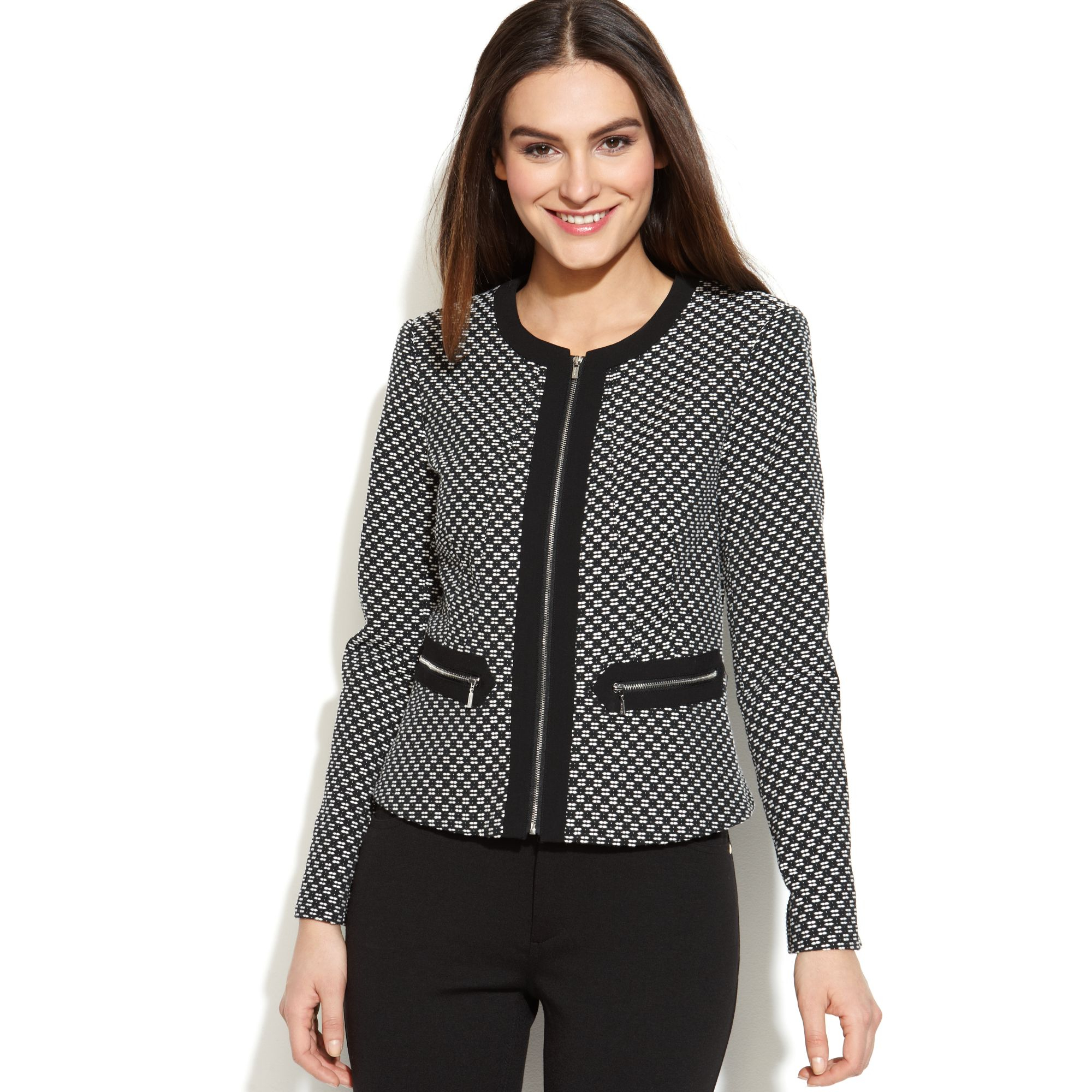 Lyst Calvin Klein Collarless Jacquard Jacket in Black