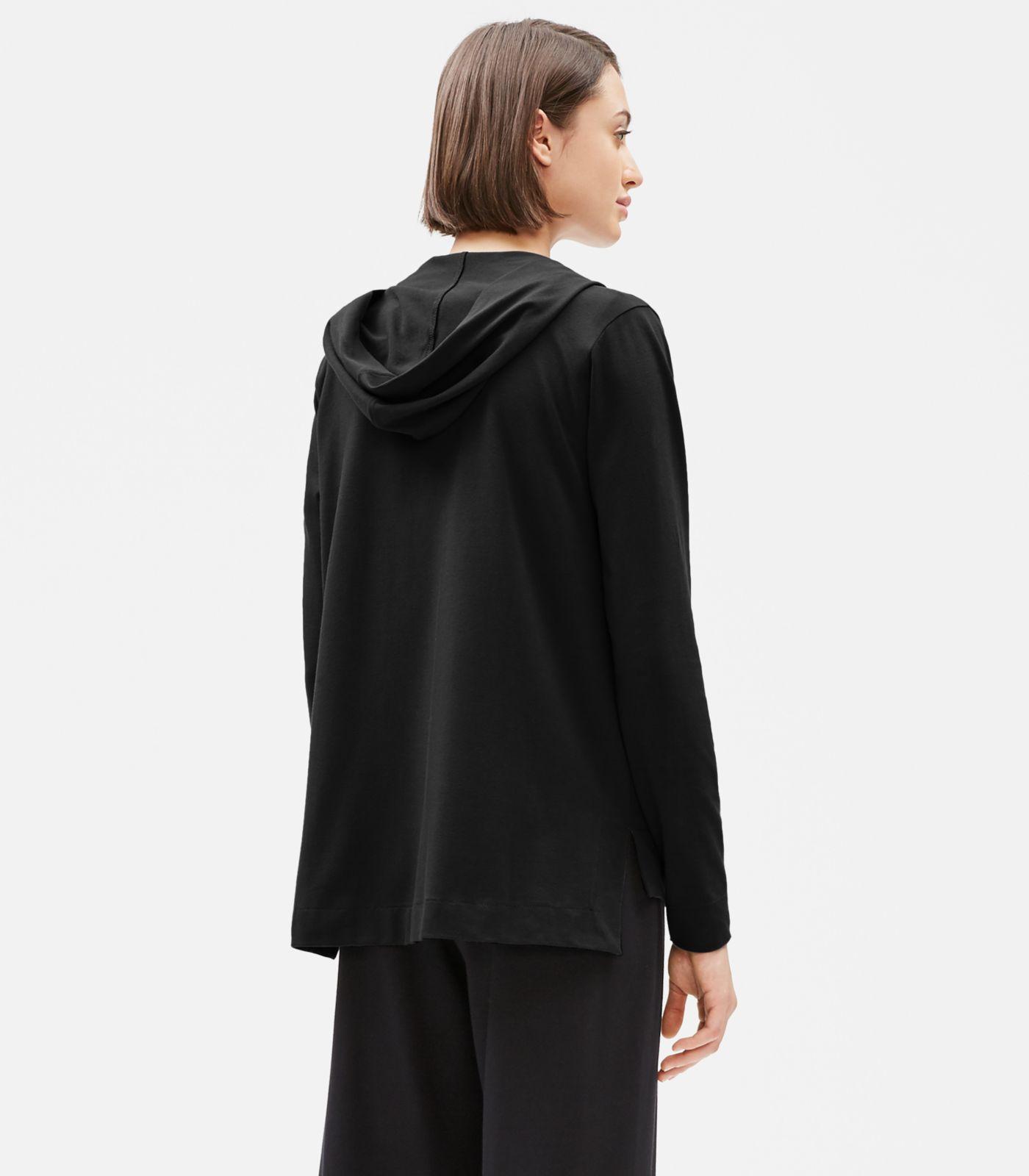 Lyst - Eileen Fisher Cotton Stretch Jersey Hooded Cardigan in Black