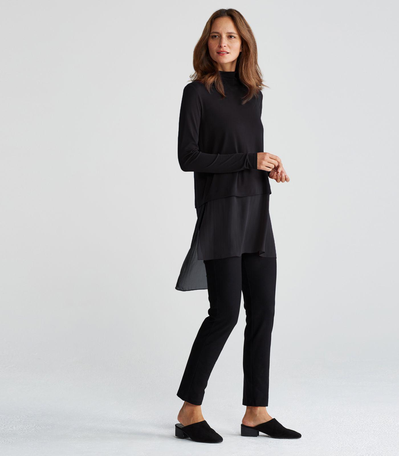 black silk turtleneck blouse