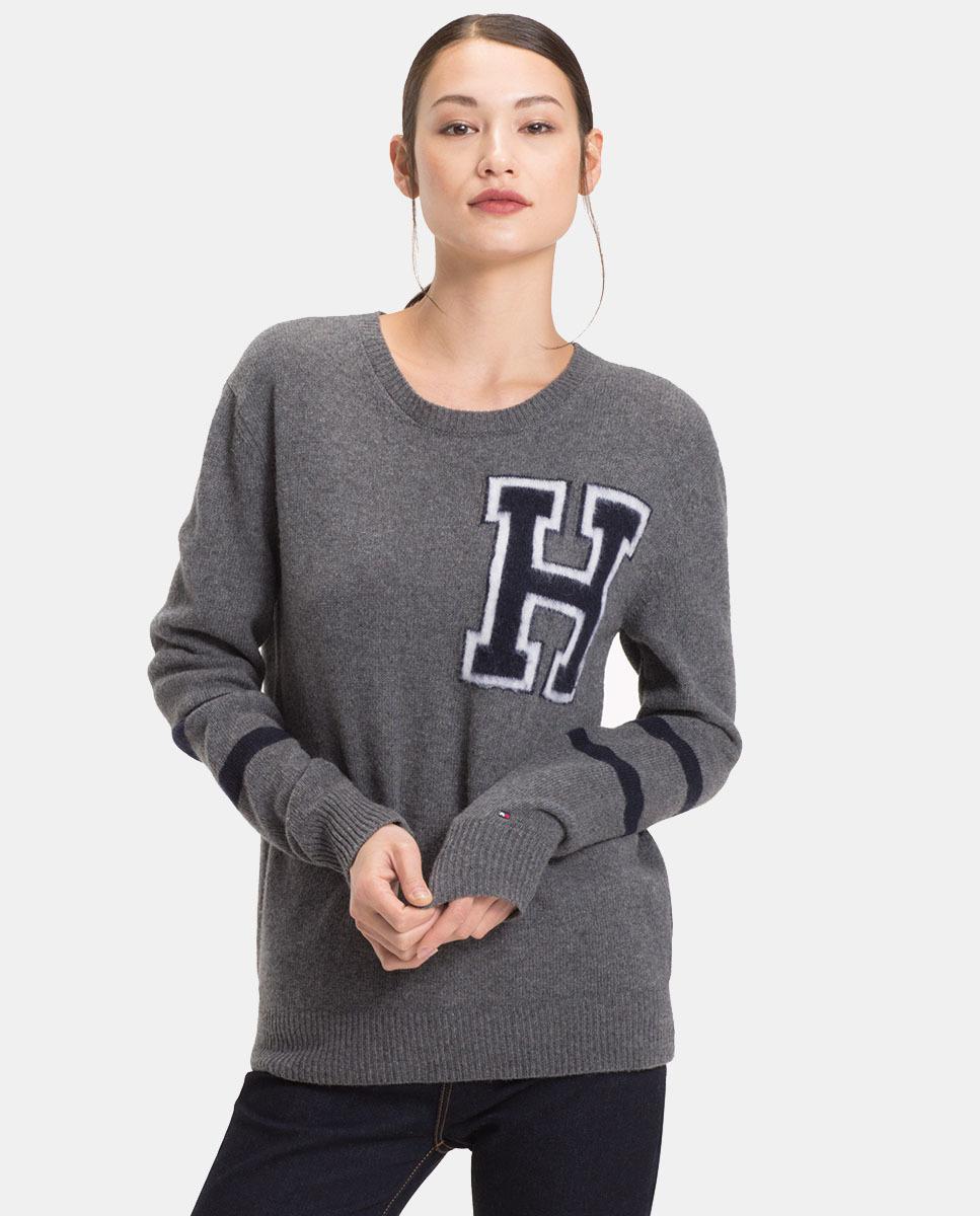 Lyst Tommy Hilfiger College Logo Jumper In Gray Tommy Hilfiger Women S Gray College Logo Jumper