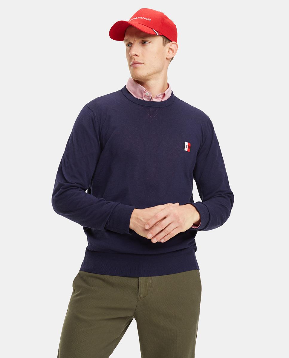 Tommy Hilfiger Mens Blue Organic Cotton Sweater With A Round Collar for ...