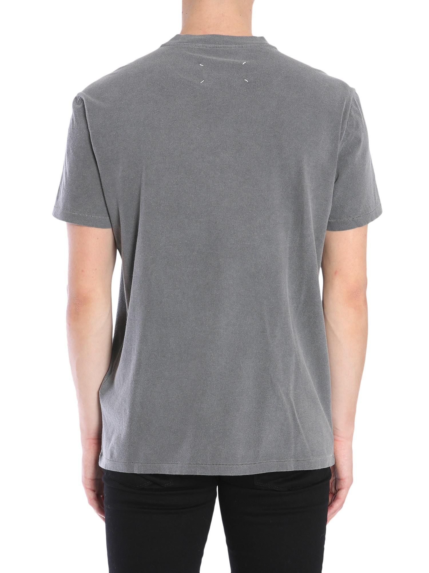 Lyst - Maison Margiela Printed Round Collar Cotton T-shirt in Gray for Men