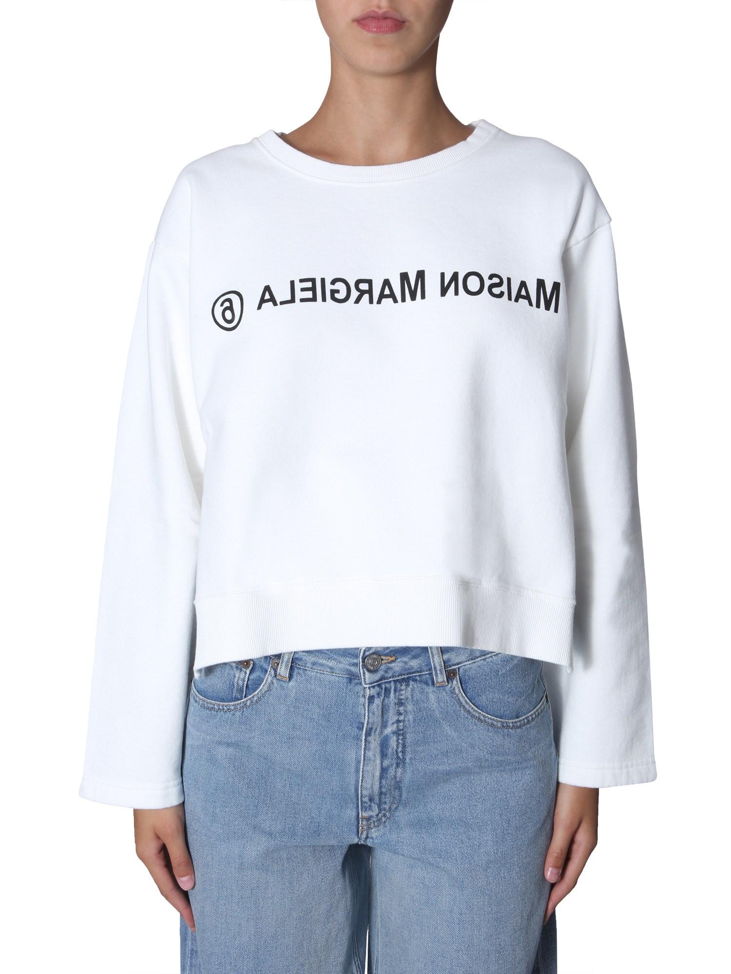 MM6 by Maison Martin Margiela Cropped Cotton Sweatshirt With Logo in ...