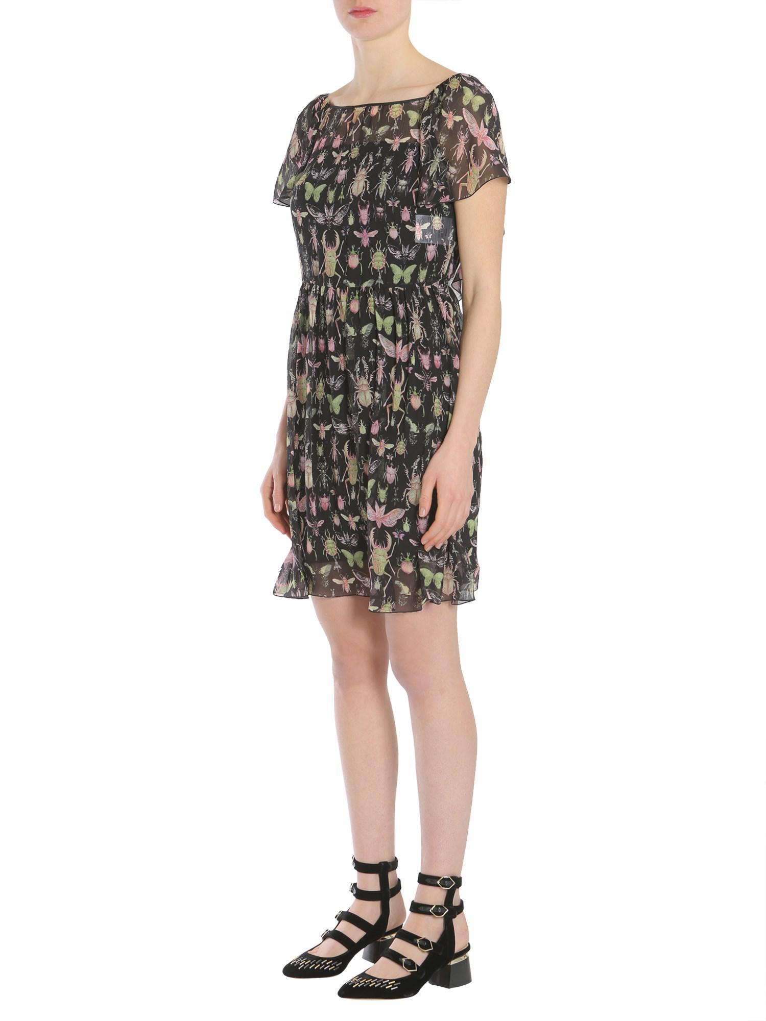 red valentino BLACK Insects Printed Geor te Dress