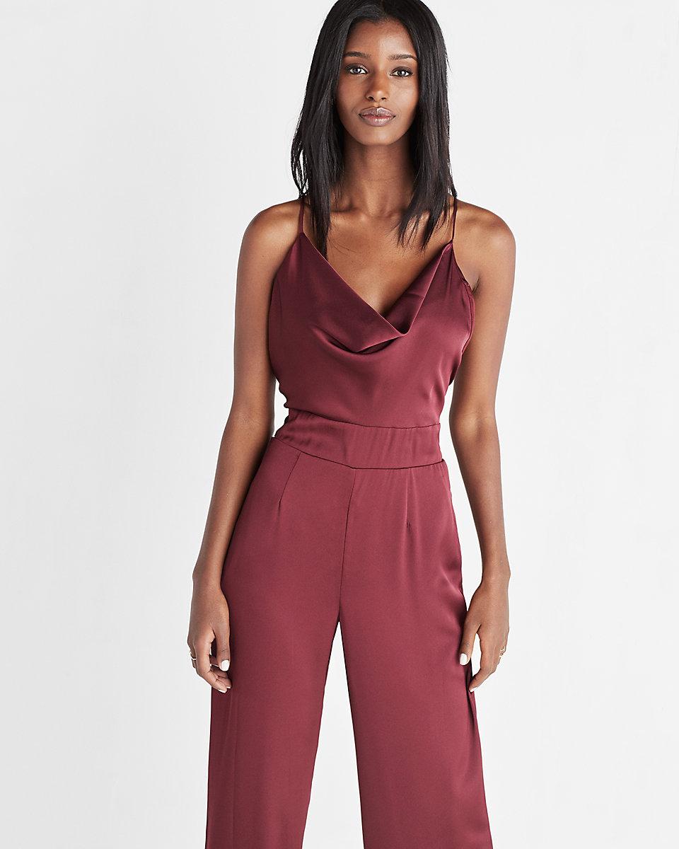 Express Satin Jumpsuit in Red | Lyst